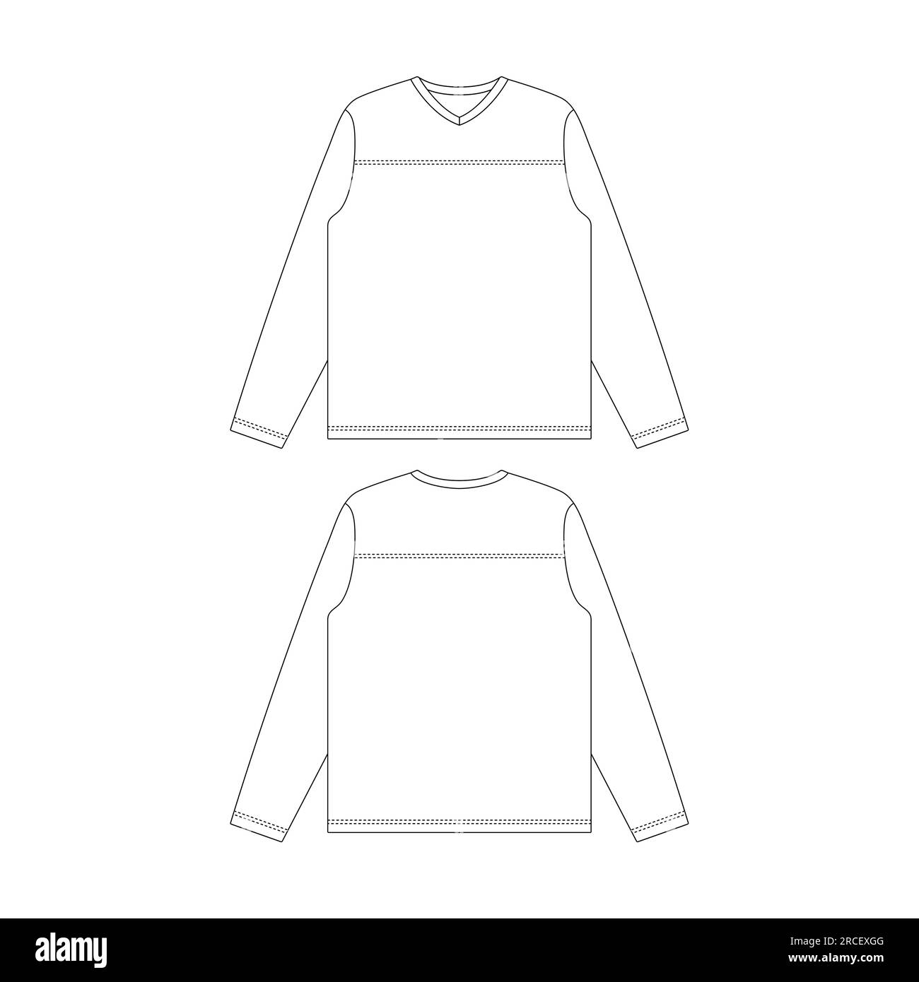 Modello maglia da calcio a manica lunga con scollo a V illustrazione vettoriale profilo piatto con disegno a schizzo Illustrazione Vettoriale