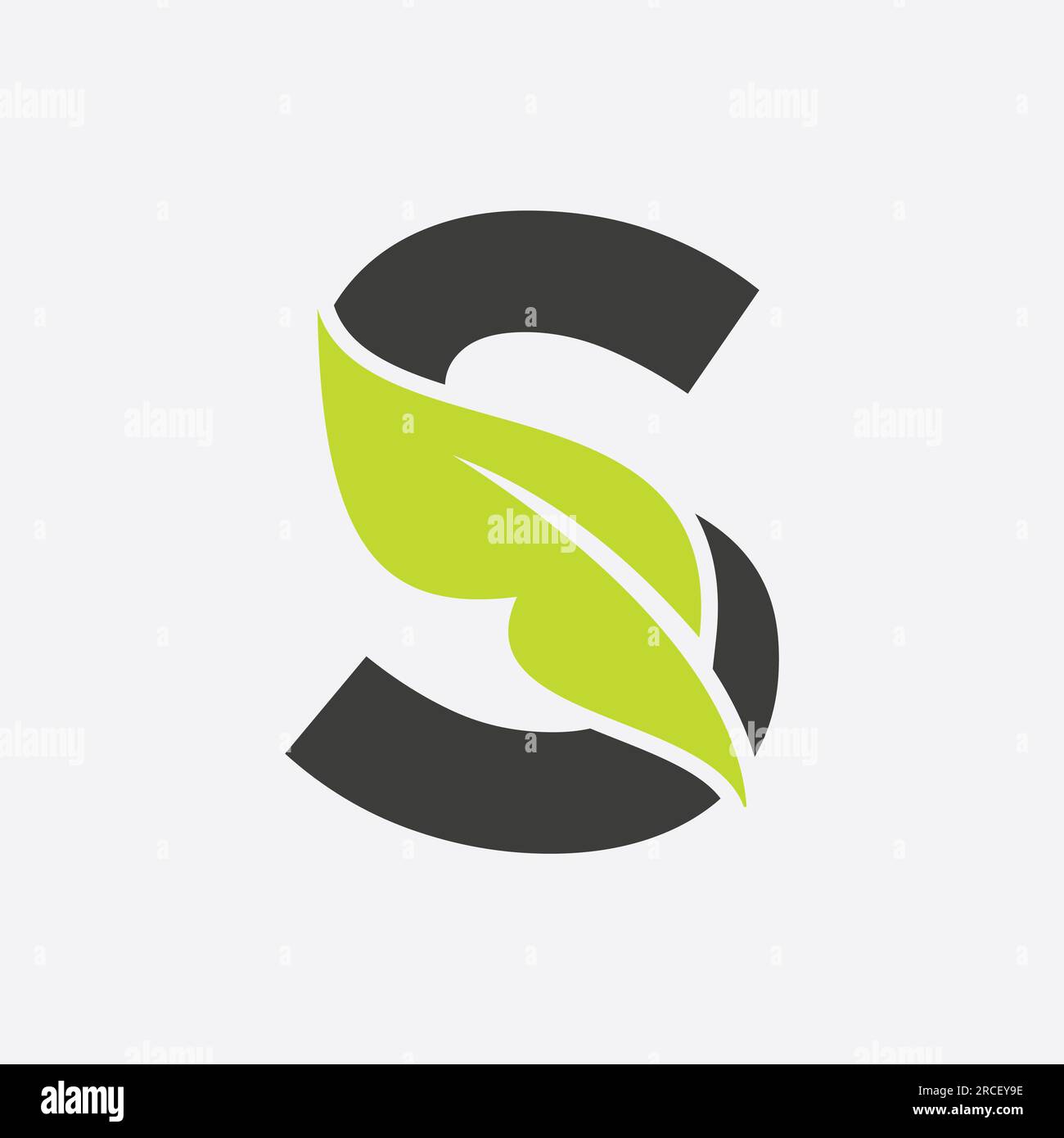 Logo Letter S Leaf. Modello vettore logotipo Eco Farm. Simbolo organico Illustrazione Vettoriale