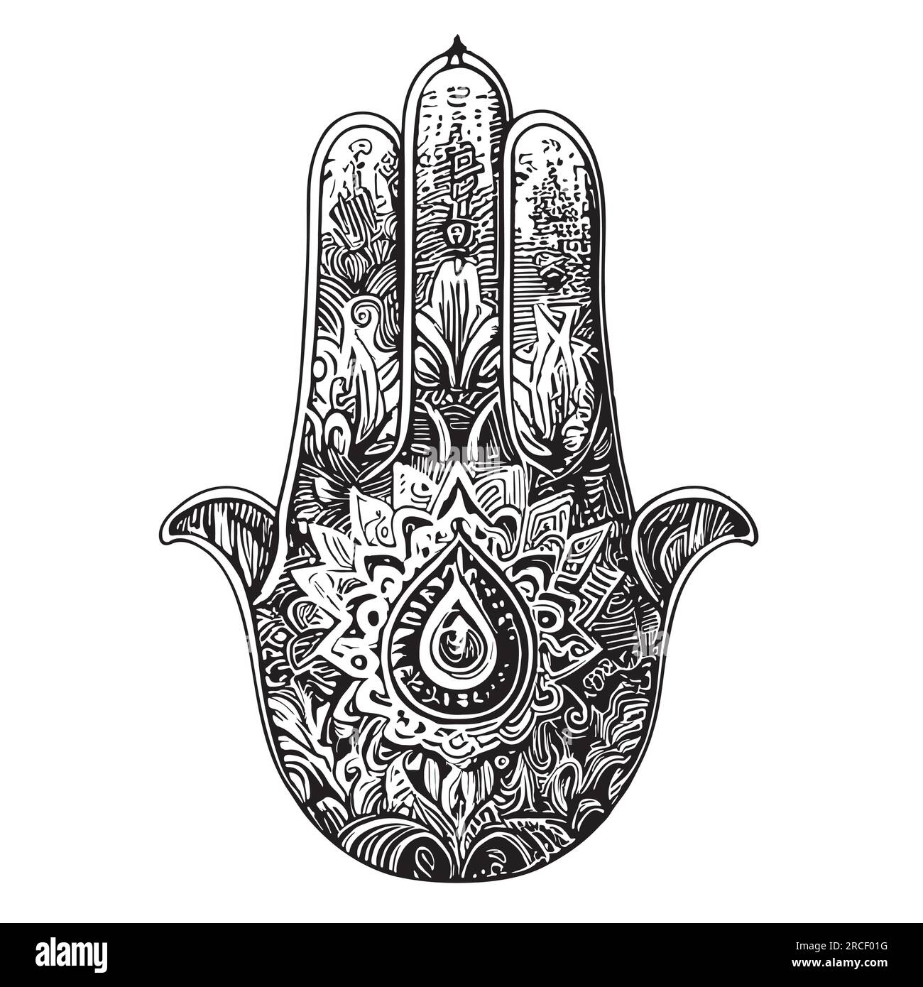 Mano di Fatima schizzo retrò disegno a mano disegno a mano Illustrazione Vettoriale