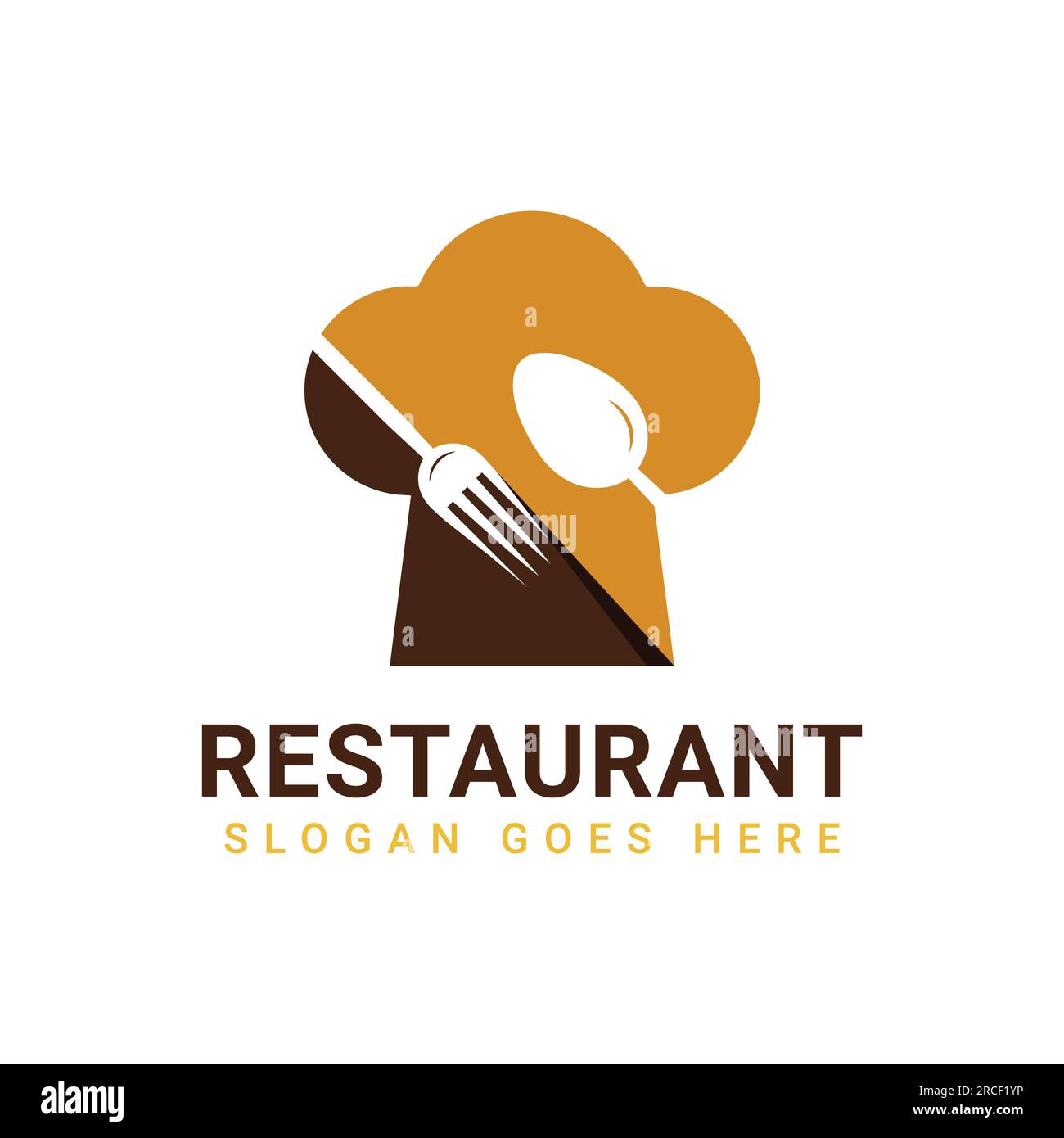 Design con logo del ristorante con logo dello chef, forchetta e cucchiaio Illustrazione Vettoriale