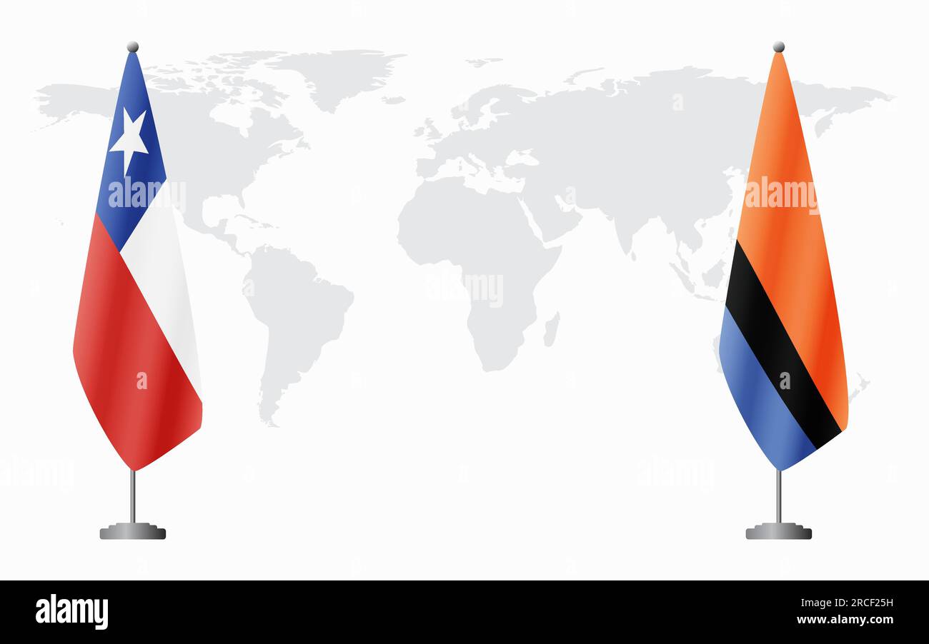 Cile e Isole Chagos bandiere per un incontro ufficiale sullo sfondo della mappa mondiale. Illustrazione Vettoriale