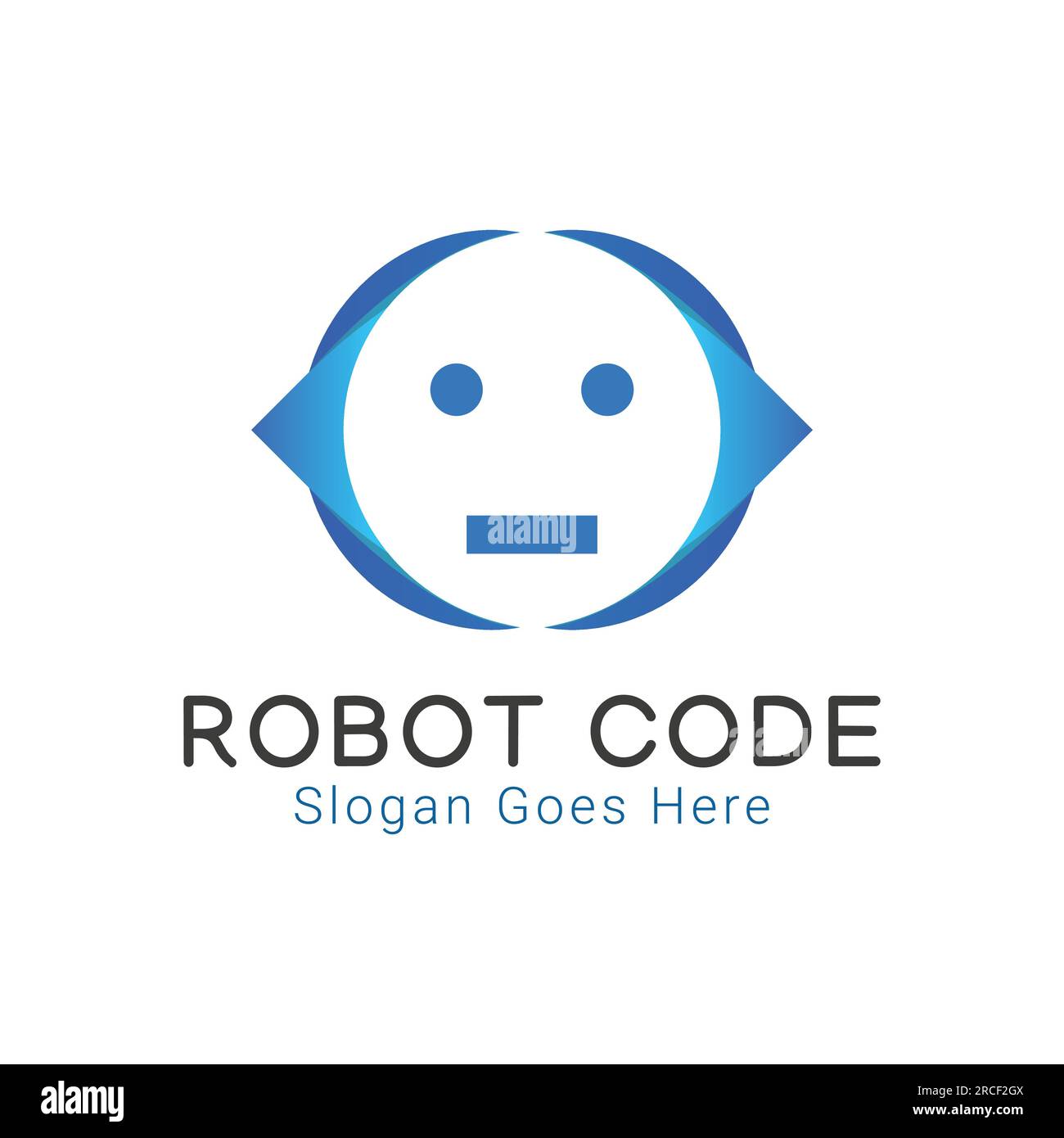 Robot Code Logo Design ai logotipo di robot umano programmazione di codici per computer Illustrazione Vettoriale
