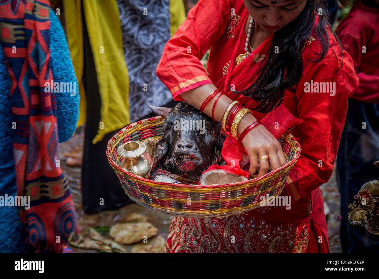 Celebrazioni Dashain al Tempio Dakshinkali, Kathmandu, Nepal Foto Stock