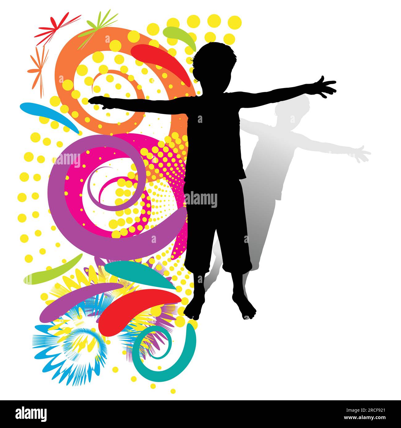 T-shirt da parati per bambini, con silhouette da bambino e metà di uno sfondo colorato Illustrazione Vettoriale