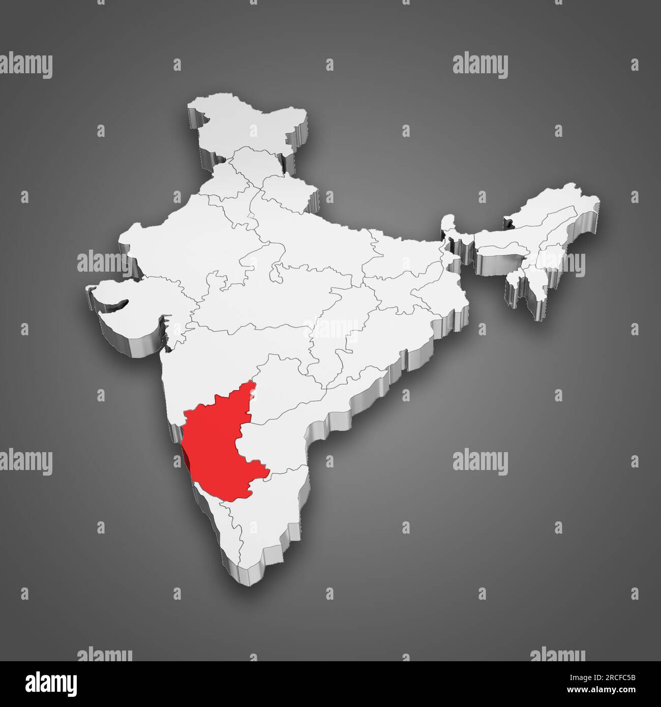 Posizione dello stato del Karnataka all'interno della mappa dell'India. Illustrazione 3D. Foto Stock
