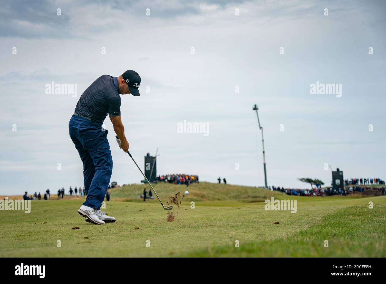 North Berwick, East Lothian, Scozia, Regno Unito. 14 luglio 2023. Justin Thomas gioca ad avvicinarsi all'undicesimo green al Genesis Scottish Open al Renaissance Club di North Berwick. Iain Masterton/Alamy Live News Foto Stock