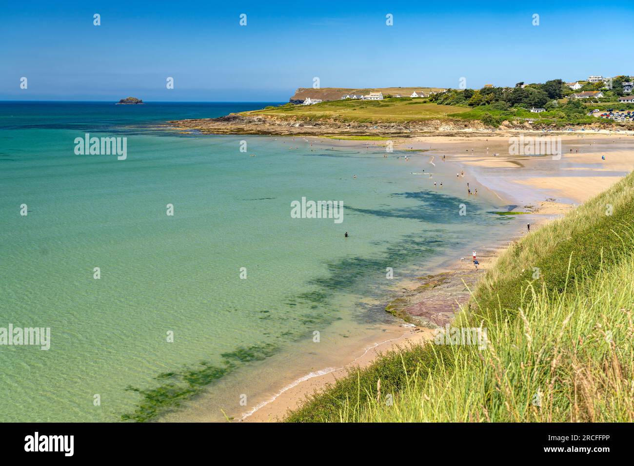 Strand und Mündung des Fluss Camel bei Polzeath, Cornovaglia, Inghilterra, Großbritannien, Europa | Spiaggia Polzeath e foce del fiume Camel vicino Polzeath, Cor Foto Stock