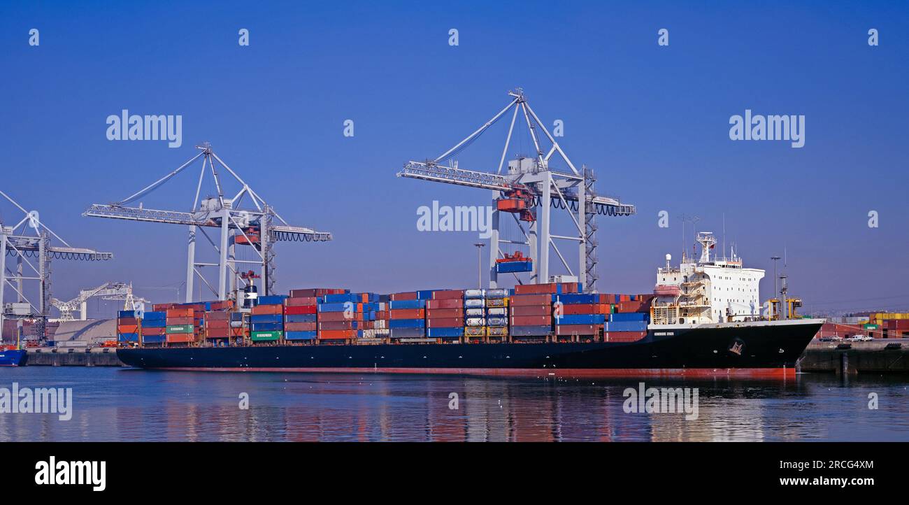 Nave container di Le Havre, Francia Foto Stock