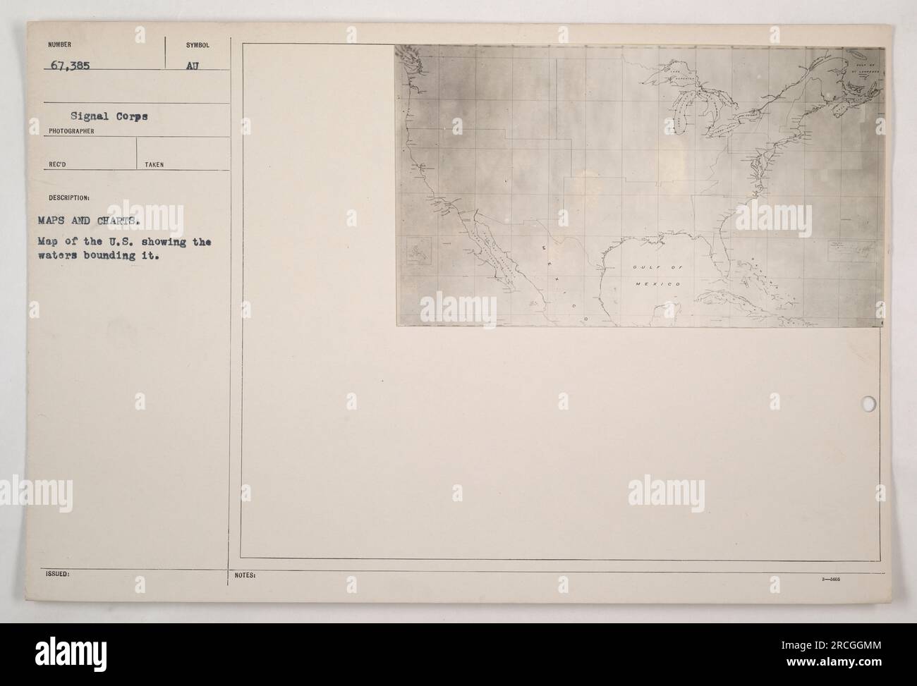 Mappa degli Stati Uniti che mostra le acque circostanti. Immagine scattata dal Signal Corps. Con la descrizione fornita e il reco del fotografo, sembra che sia stato scattato in 188LED. La mappa evidenzia i confini degli Stati Uniti, comprese le acque vicine. Il Messico è specificamente indicato come 3- dagli Stati Uniti sulla mappa. Foto Stock