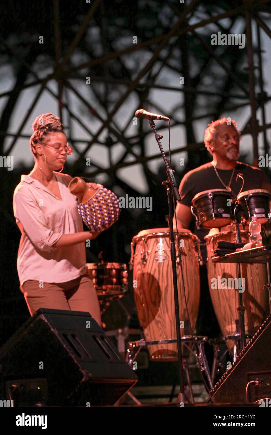 14 luglio 2023, Roma, Lazio, Italia: Con il suo ultimo e meraviglioso album ''Sounds from the Ancestors'', il vincitore del Grammy Award, Garrett, si esibisce con la sua formazione come segue: Kenny Garrett - sax alto, Keith Brown - pianoforte, Corchoran Holt - basso, Rudy Bird - percussioni, Ronald Bruner Jr. â batteria. Alla Casa del Jazz nel bellissimo Parco di Osio, location estiva del Festival 'Summer Time' 2023 a Roma. (Immagine di credito: © Daniela Franceschelli/Pacific Press via ZUMA Press Wire) SOLO USO EDITORIALE! Non per USO commerciale! Foto Stock