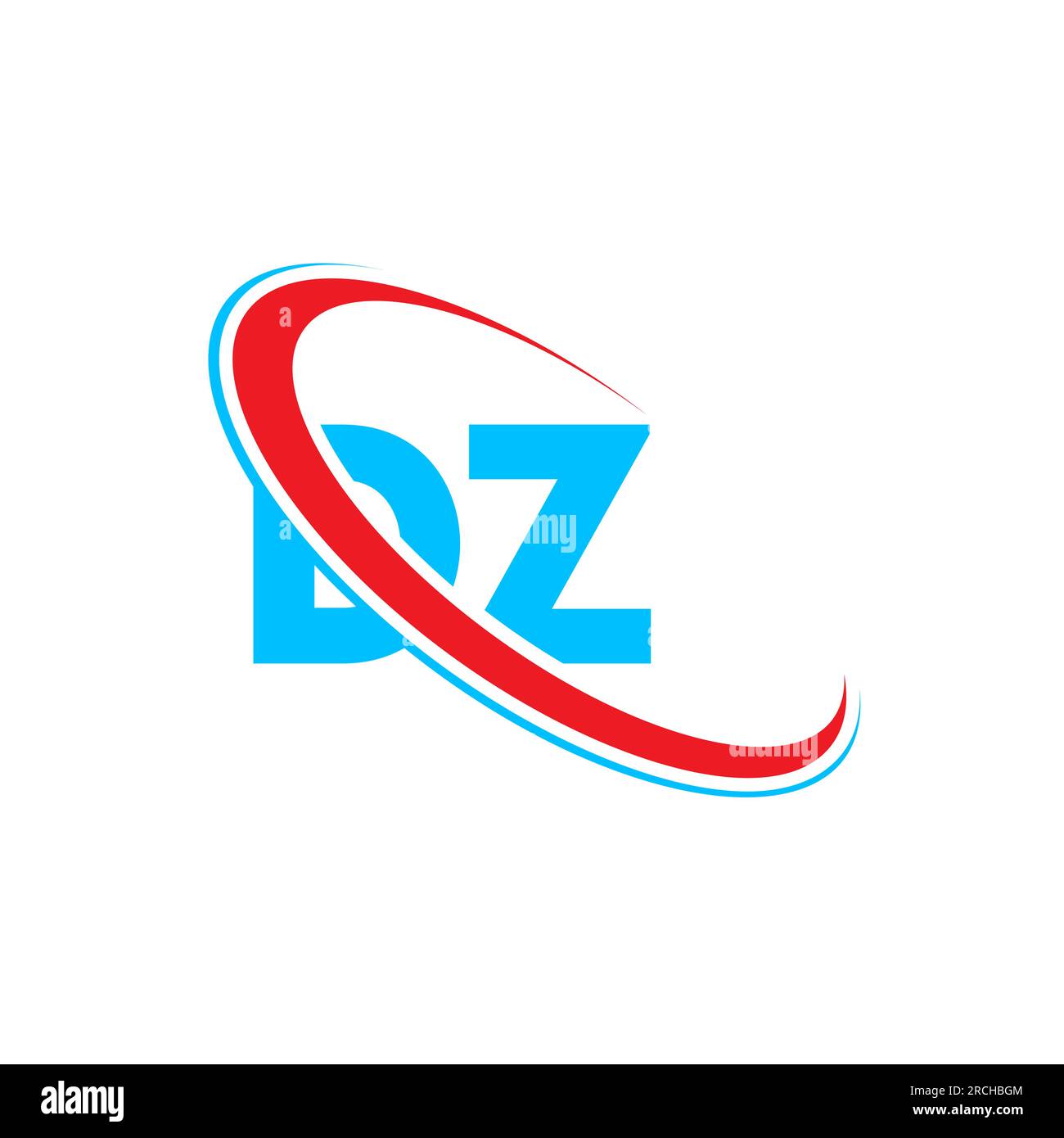 Logo DZ D Z Letter. Lettera iniziale DZ, cerchio collegato, monogramma maiuscolo, rosso e blu. Logo DZ, design D Z Illustrazione Vettoriale