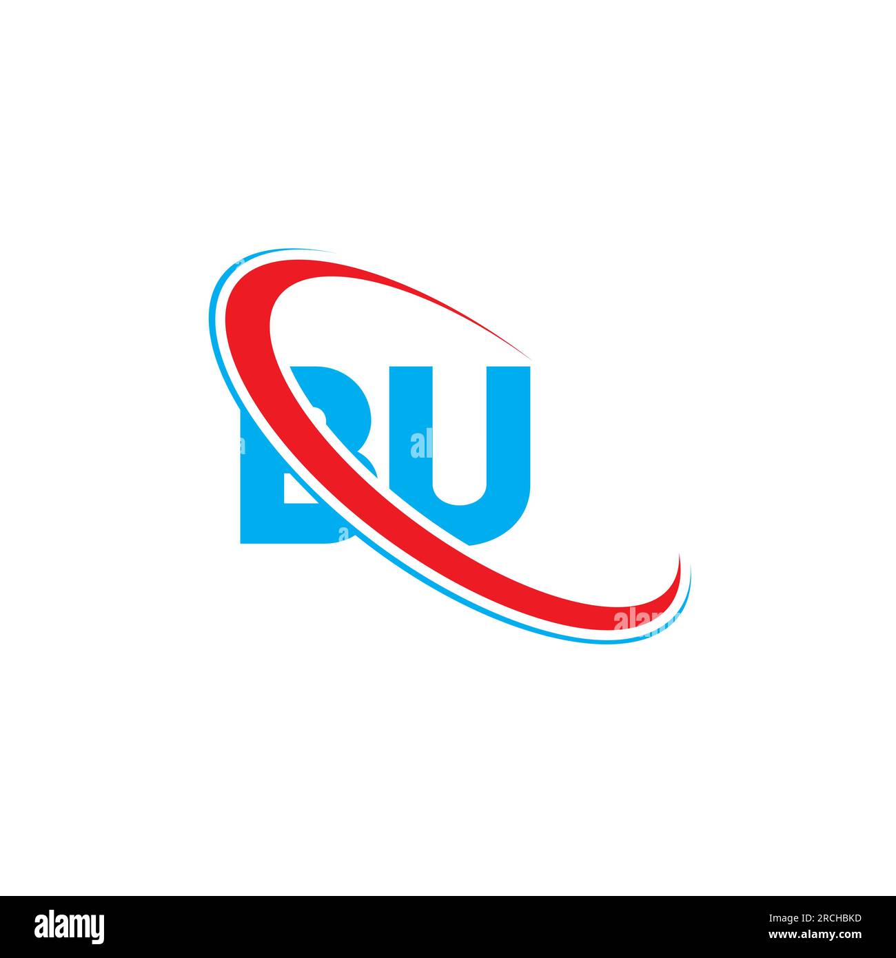 Logo BU B U Letter. Lettera iniziale BU cerchio collegato monogramma maiuscolo rosso e blu. Logo BU, design B U Illustrazione Vettoriale