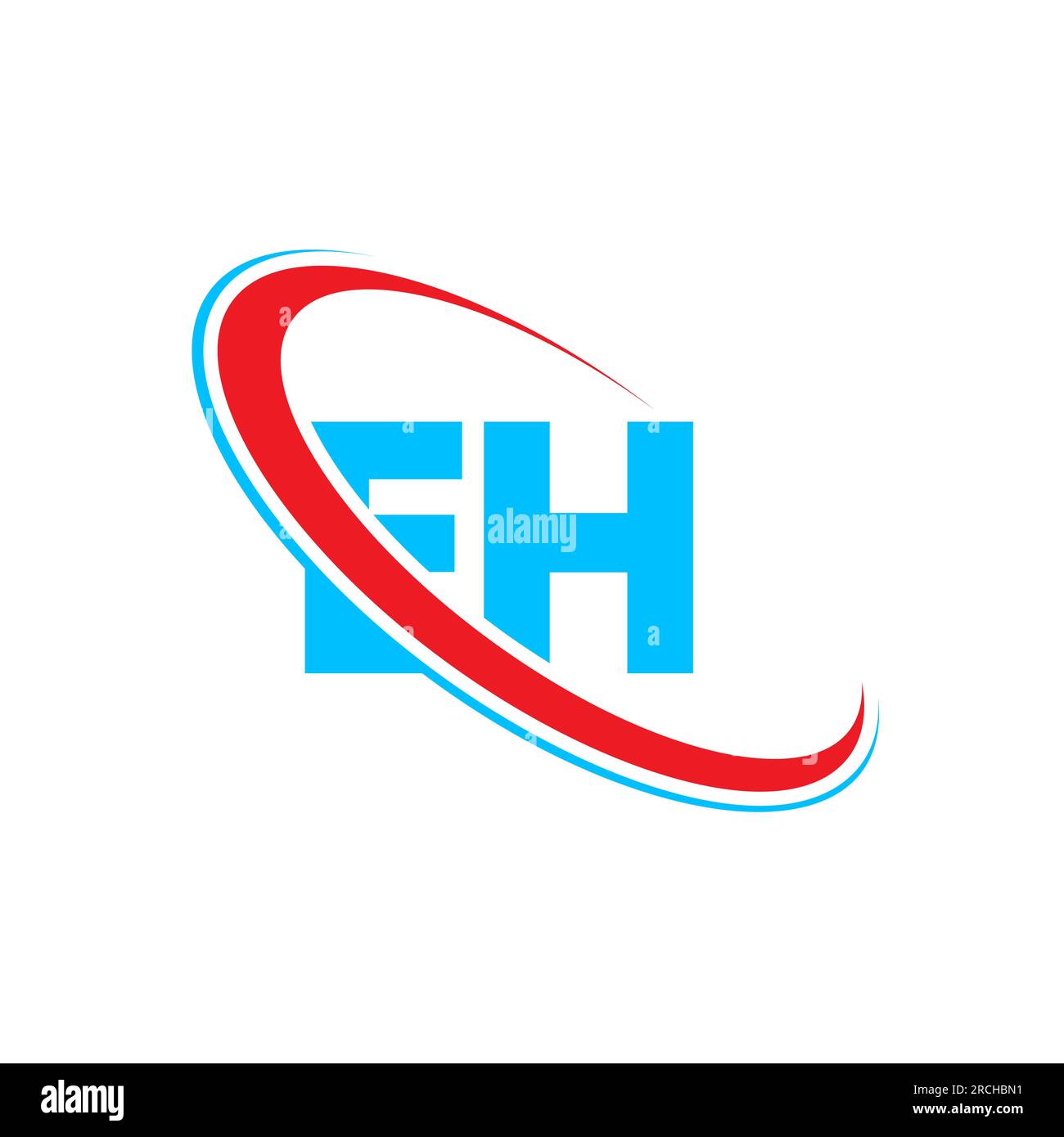 Logo EH e H Letter. Lettera iniziale EH, cerchio maiuscolo, monogramma rosso e blu. Logo EH, design e H. Illustrazione Vettoriale