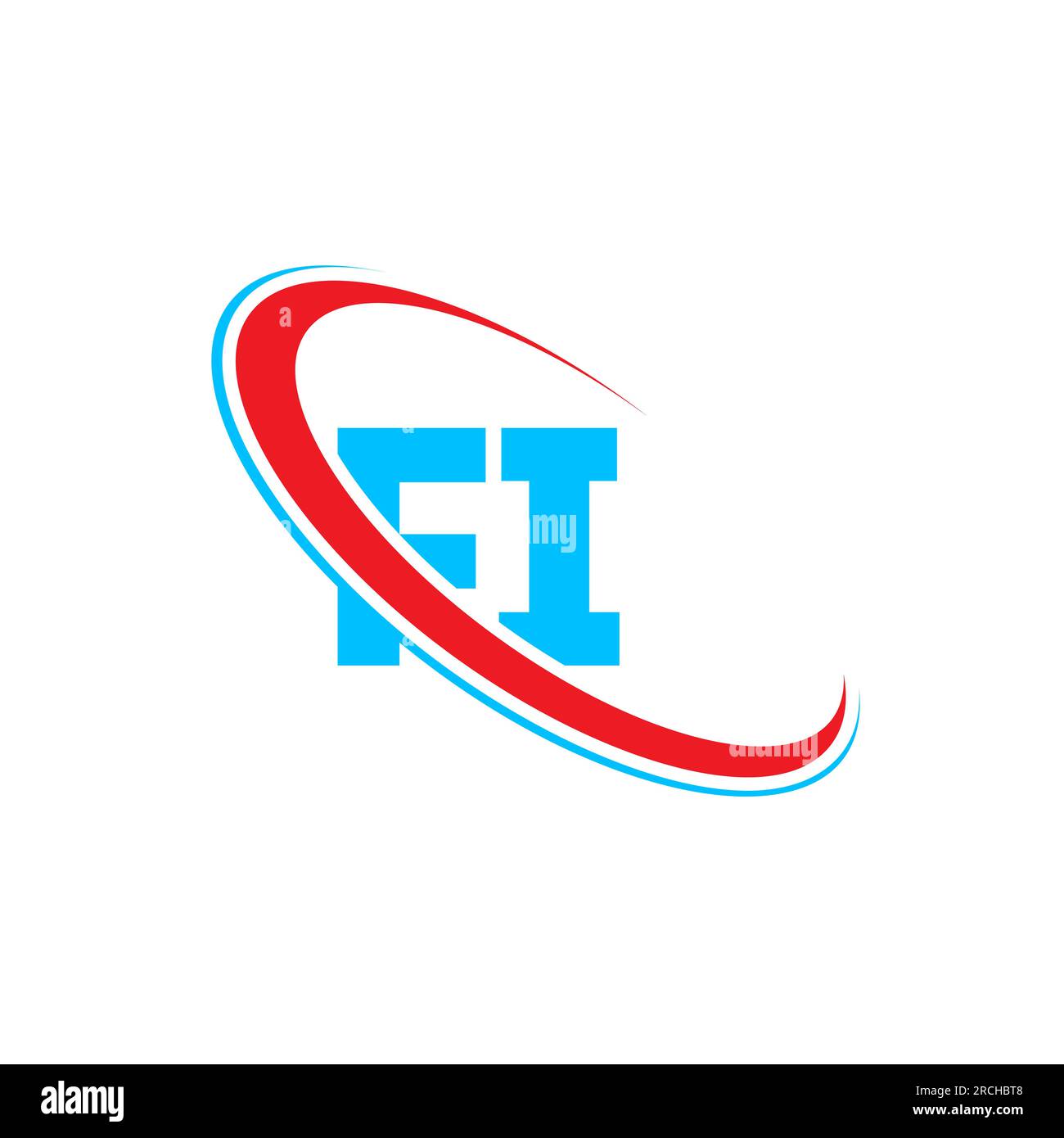 Logo FI F i Letter. Lettera iniziale FI Linked Circle Upercase monogram logo rosso e blu. Logo FI, design F i Illustrazione Vettoriale