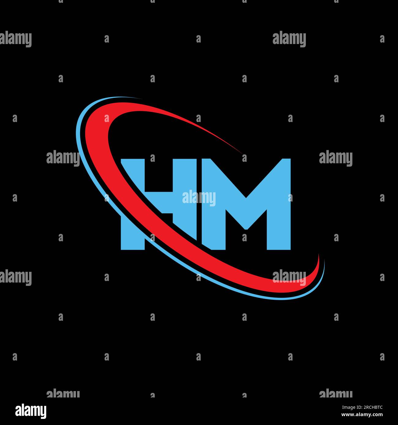 Logo HM H M Letter. Lettera iniziale HM, cerchio collegato in maiuscolo, logo rosso e blu. Logo HM, design H M. hm, h m Illustrazione Vettoriale