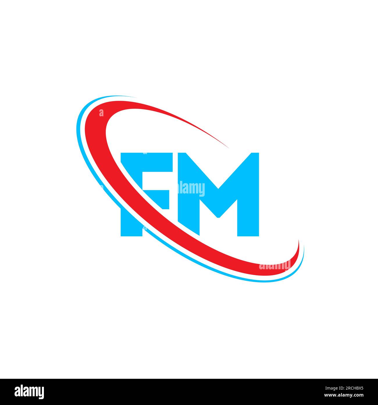 Logo FM F M Letter. Lettera iniziale FM Linked Circle monogramma maiuscolo rosso e blu. Logo FM, design F M. Illustrazione Vettoriale