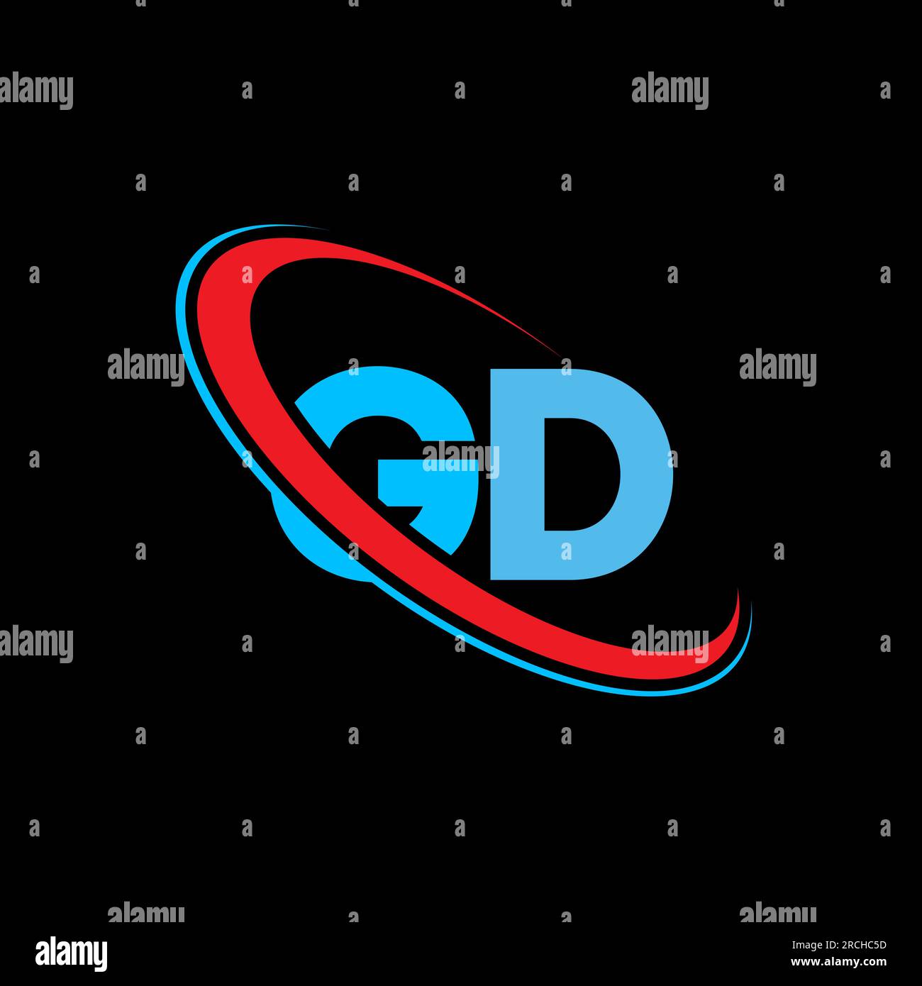 Logo GD G D Letter. Lettera iniziale GD con logo monogramma maiuscola con cerchio collegato rosso e blu. Logo GD, design G D. Illustrazione Vettoriale