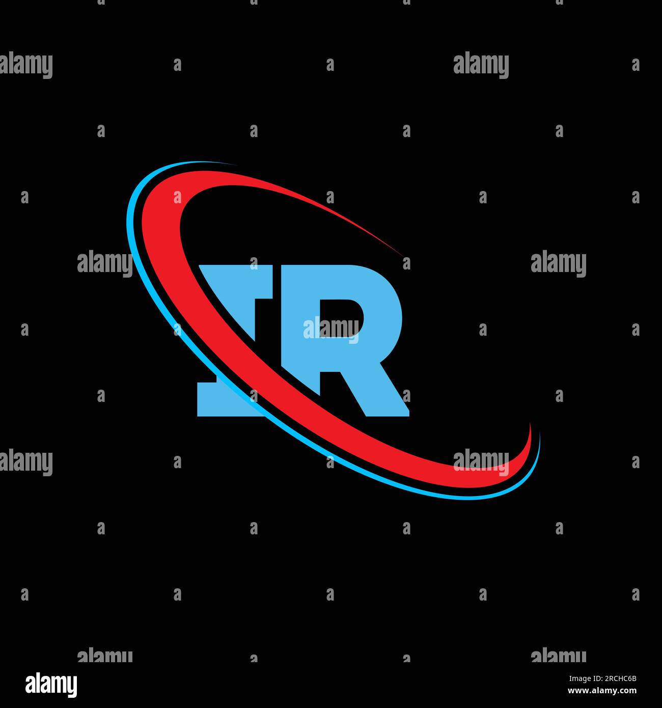 Logo IR i R Letter. Lettera iniziale con logo rosso e blu del monogramma del cerchio rosso e blu collegato all'IR. Logo IR, design i R Illustrazione Vettoriale