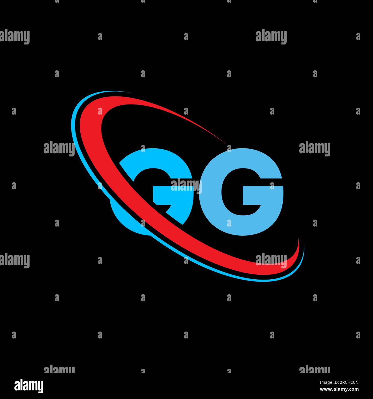 Logo GG G G Letter. Lettera iniziale GG, cerchio collegato, monogramma iniziale, rosso e blu. Logo GG, design G G. Illustrazione Vettoriale