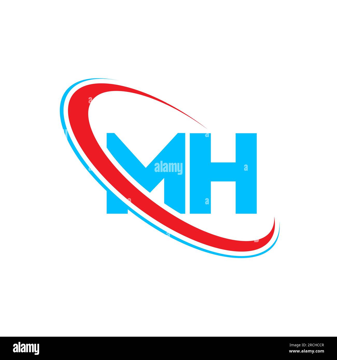Logo MH M H Letter. Lettera iniziale MH Linked Circle monogram logo rosso e blu. Logo MH, design M H. Illustrazione Vettoriale