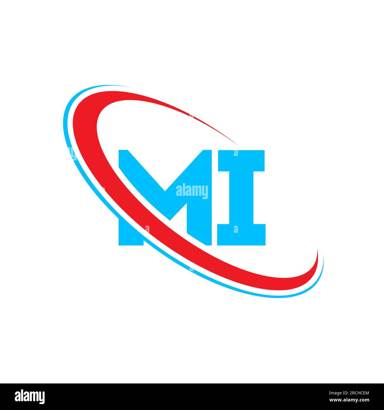 Logo MI M i Letter. Lettera iniziale mi con il logo rosso e blu del monogramma del cerchio maiuscolo. Logo MI, design M i Illustrazione Vettoriale