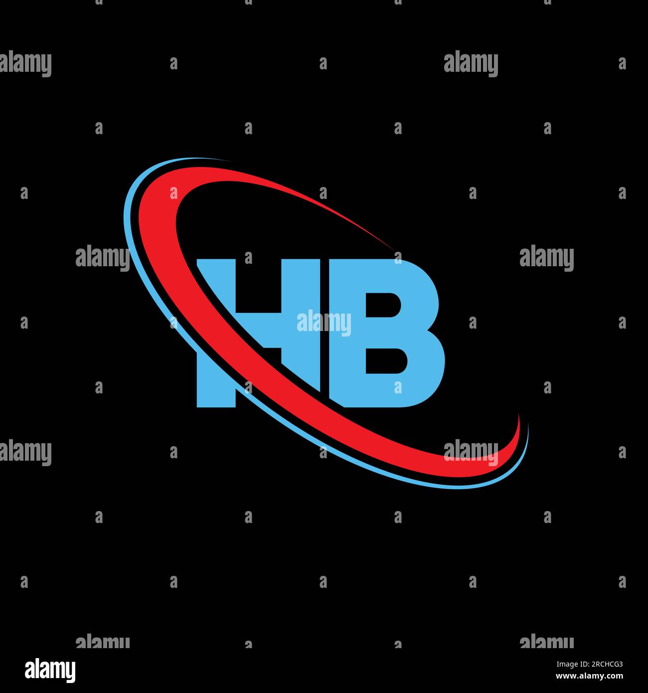 Logo HB H B Letter. Logo rosso e blu con lettera iniziale HB Linked Circle upercase monogram. Logo HB, design H B. Illustrazione Vettoriale