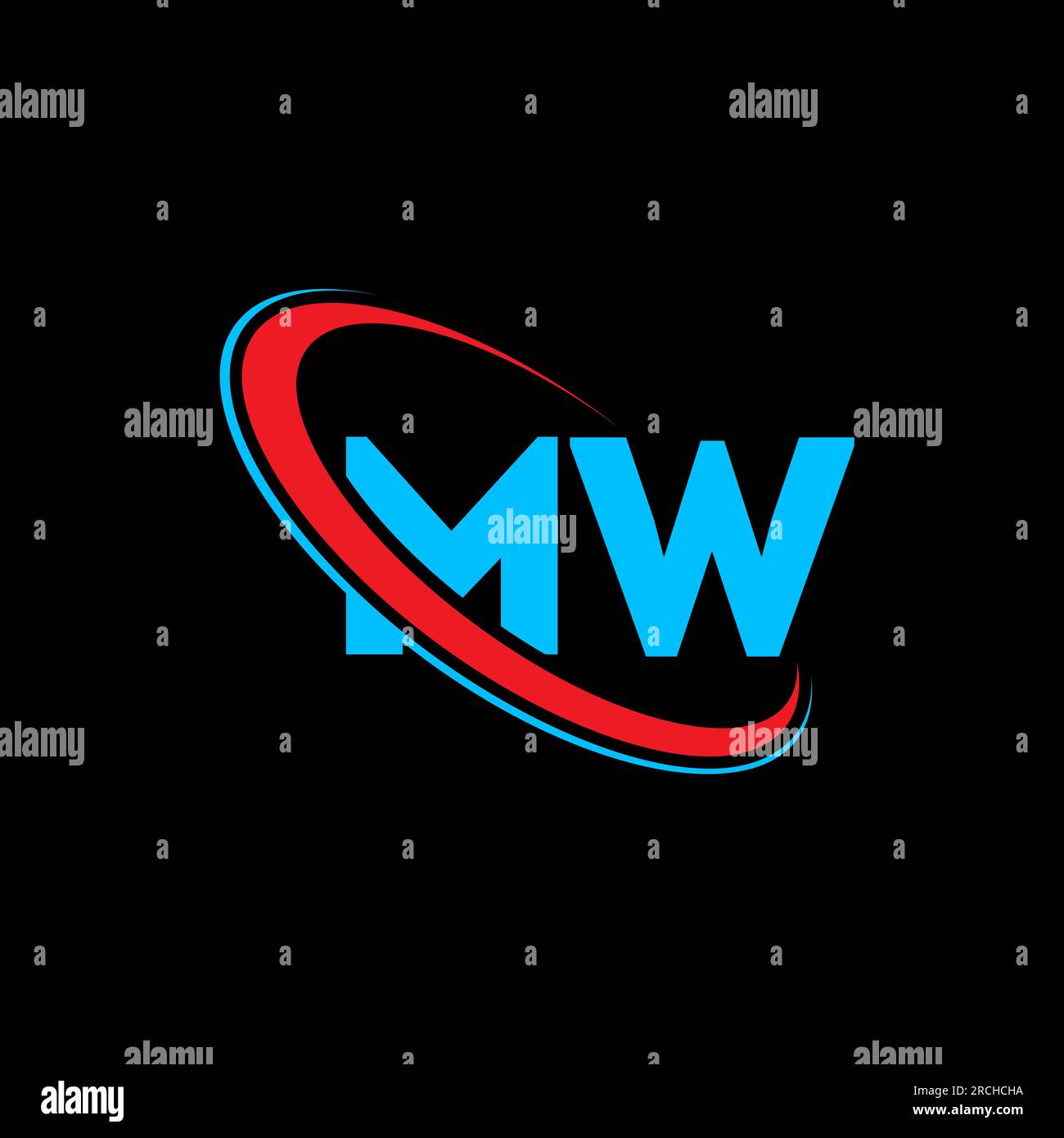 Logo MW M W Letter. Lettera iniziale MW con il logo rosso e blu del monogramma del cerchio collegato. Logo MW, design M W. Illustrazione Vettoriale