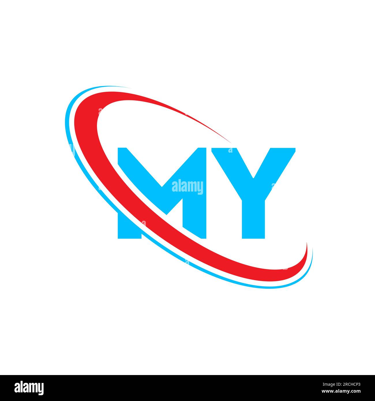 IL MIO logo M Y Letter. Lettera iniziale IL MIO cerchio collegato monogramma maiuscolo rosso e blu. IL MIO logo, M Y design Illustrazione Vettoriale