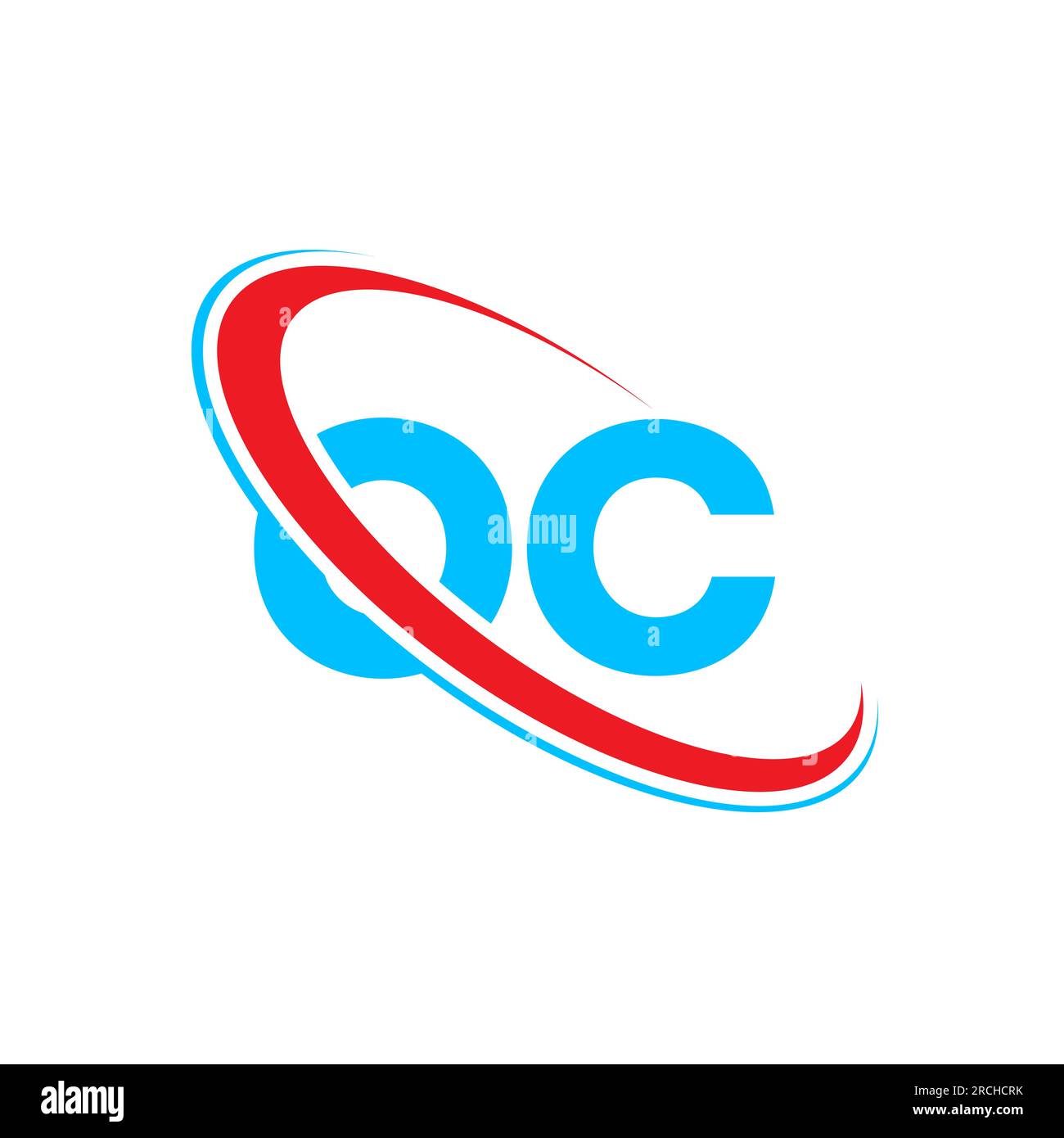Logo OC o C Letter. Lettera iniziale OC con logo monogramma maiuscola con cerchio collegato rosso e blu. Logo OC, design o C. Illustrazione Vettoriale