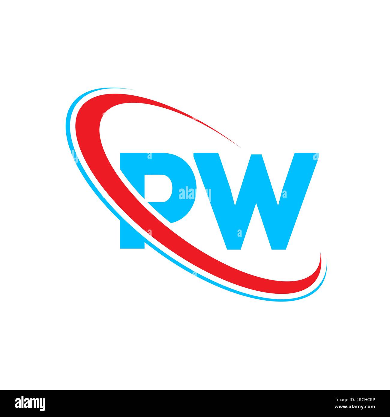 Logo PW P W Letter. Lettera iniziale PW Linked Circle Upercase monogram logo rosso e blu. Logo PW, design P W. Illustrazione Vettoriale