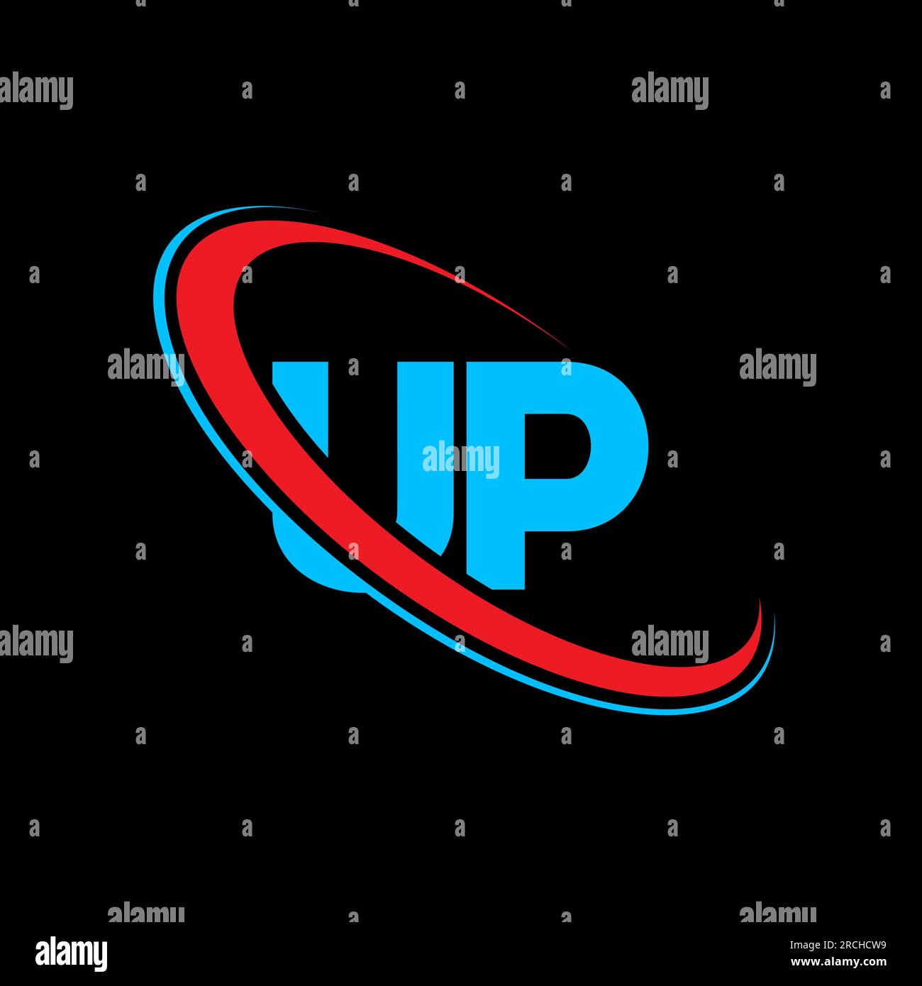 Logo UP U P Letter. Lettera iniziale SU cerchio collegato monogramma maiuscolo rosso e blu. Logo UP, design U P. su, u p Illustrazione Vettoriale
