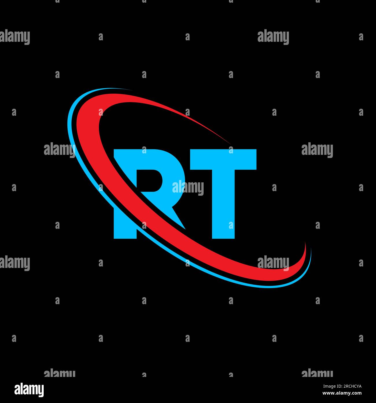 Logo RT R T Letter. Logo rosso e blu con lettera iniziale RT collegata al cerchio in maiuscolo. Logo RT, design R T. rt, r t Illustrazione Vettoriale
