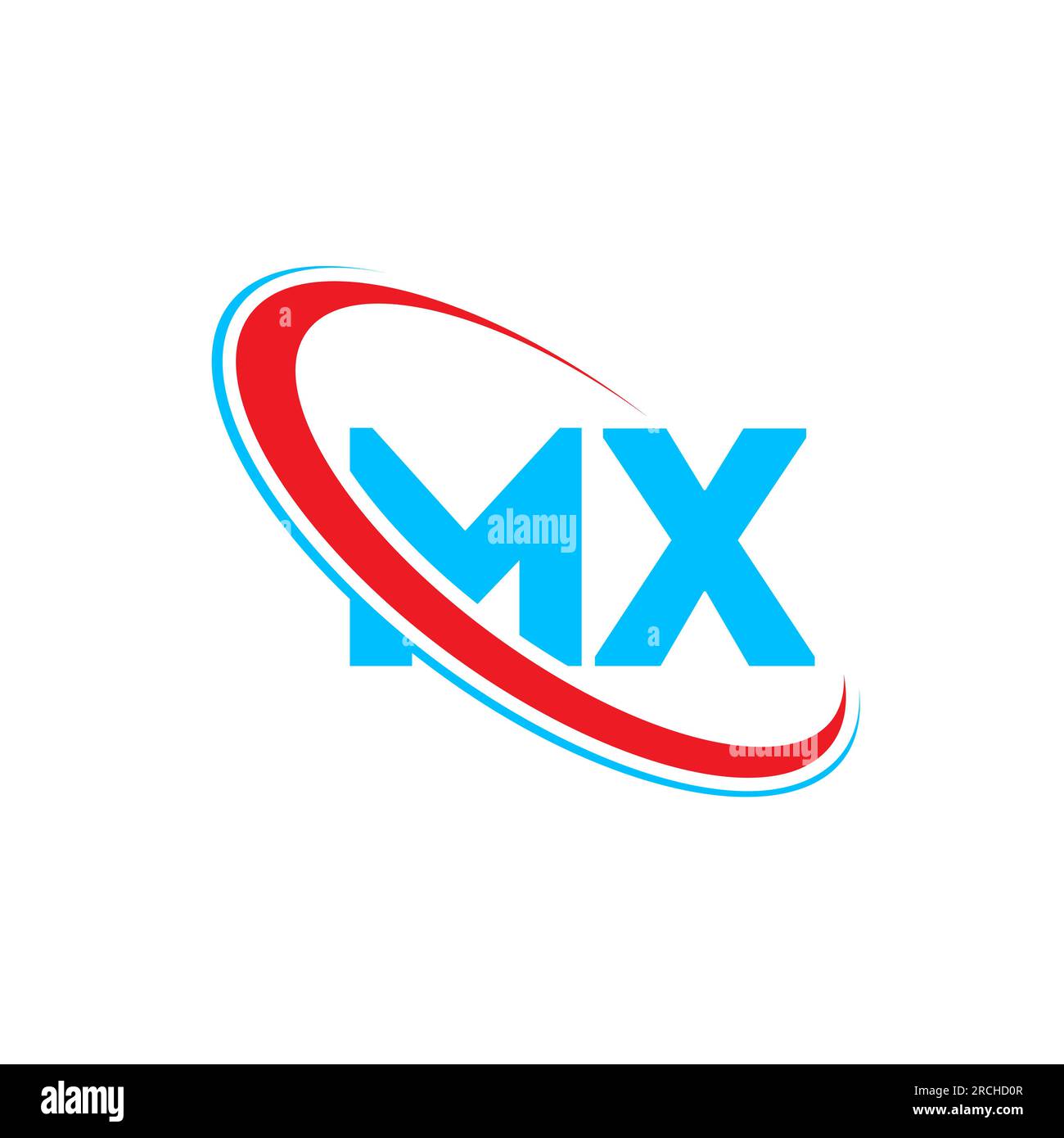 Logo MX M X Letter. Lettera iniziale MX Linked Circle Upercase monogram logo rosso e blu. Logo MX, design M X. Illustrazione Vettoriale