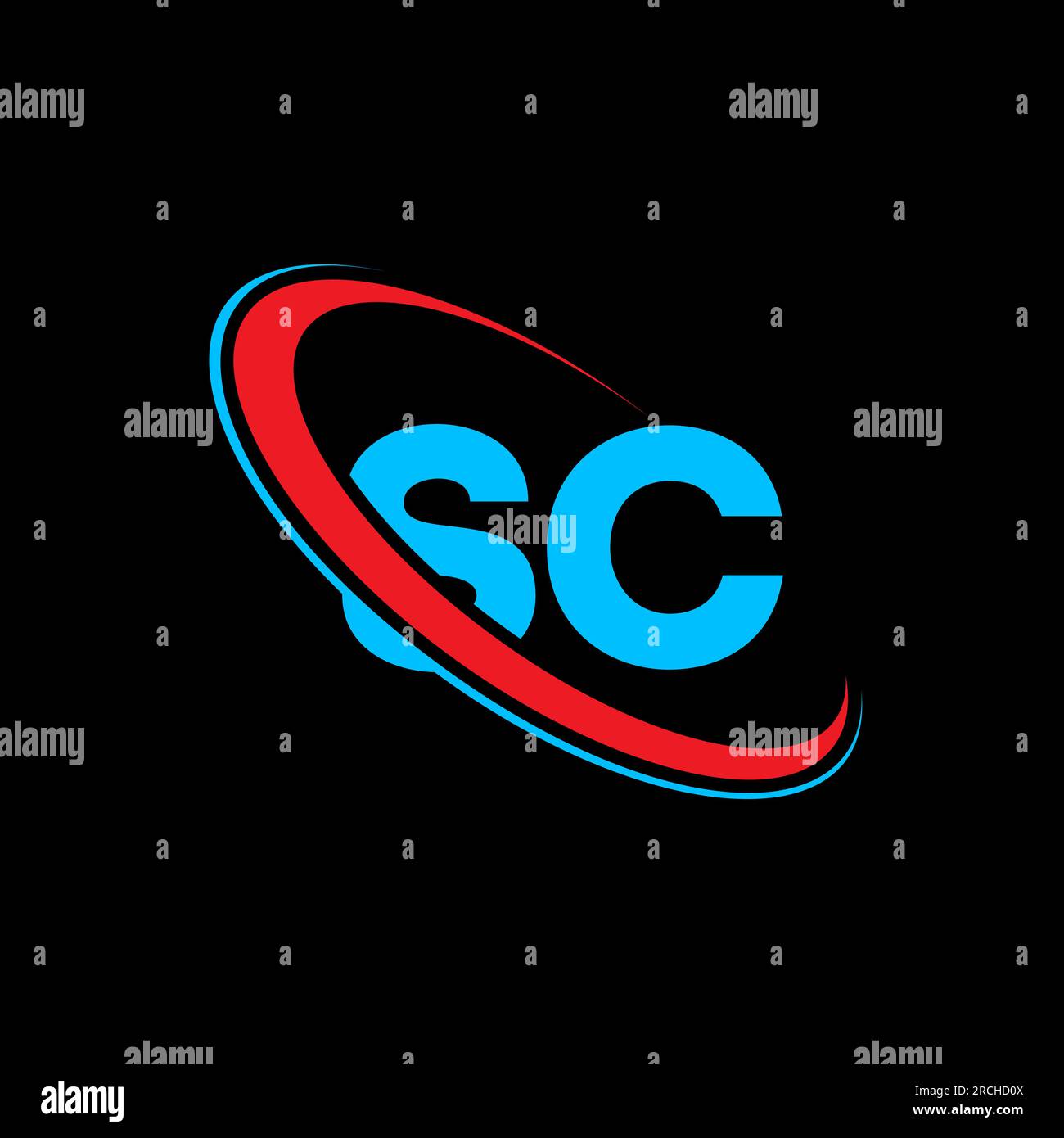 Logo SC S C Letter. Logo con lettera iniziale SC collegato al cerchio in maiuscolo, rosso e blu. Logo S C, design S C. sc, sc Illustrazione Vettoriale