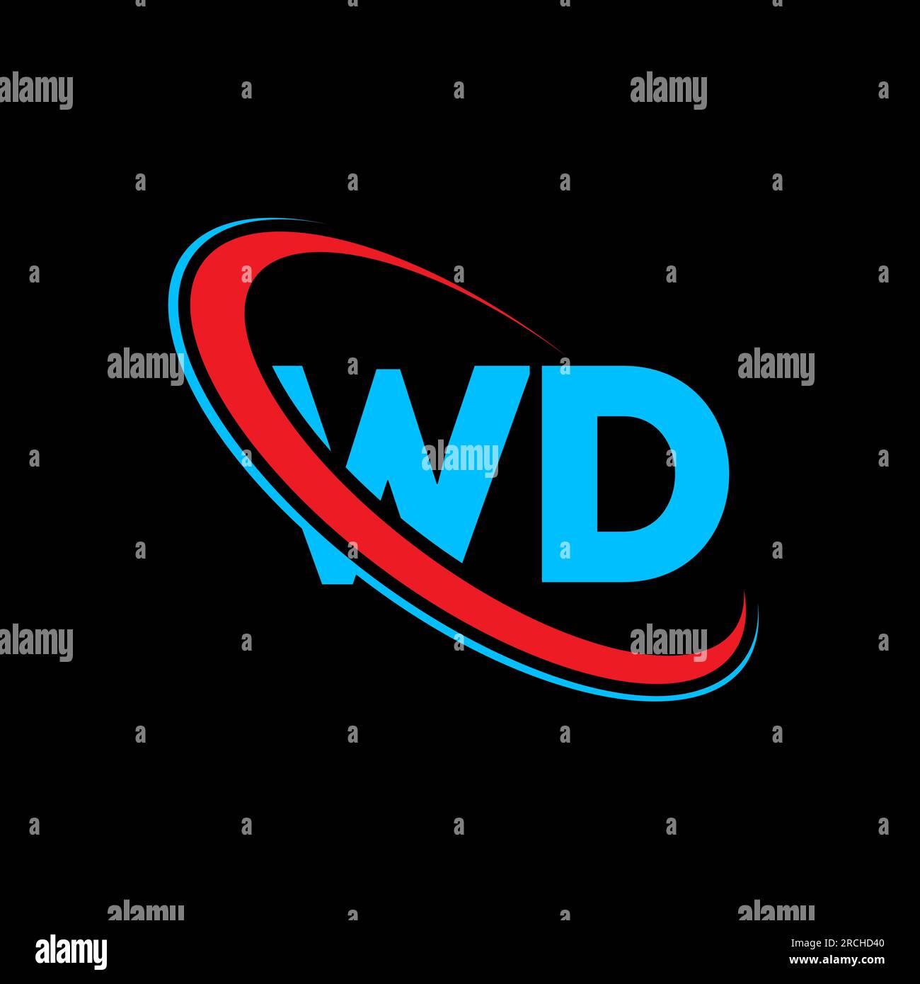 Logo WD W D Letter. Lettera iniziale WD Linked Circle logo monogramma maiuscolo rosso e blu. Logo WD, design W D. wd, w p Illustrazione Vettoriale