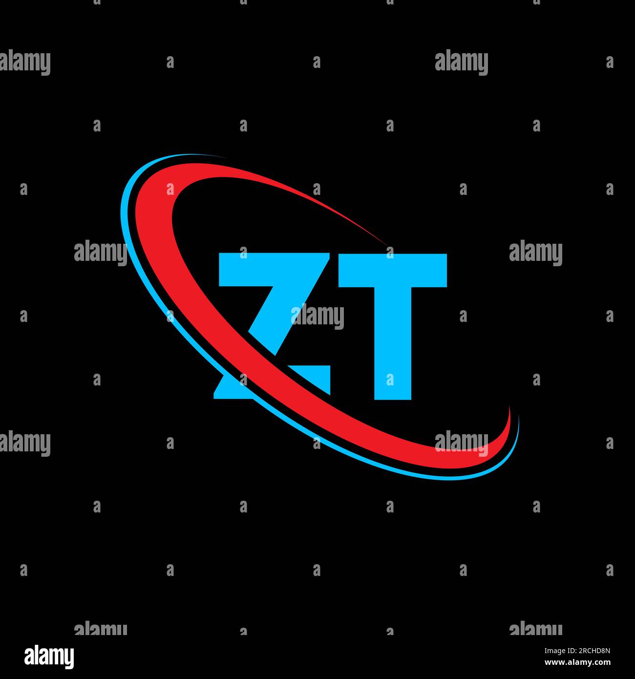 Logo ZT Z T Letter. Lettera iniziale ZT, cerchio collegato, monogramma maiuscolo, rosso e blu. Logo ZT, design Z T. zt, z t Illustrazione Vettoriale