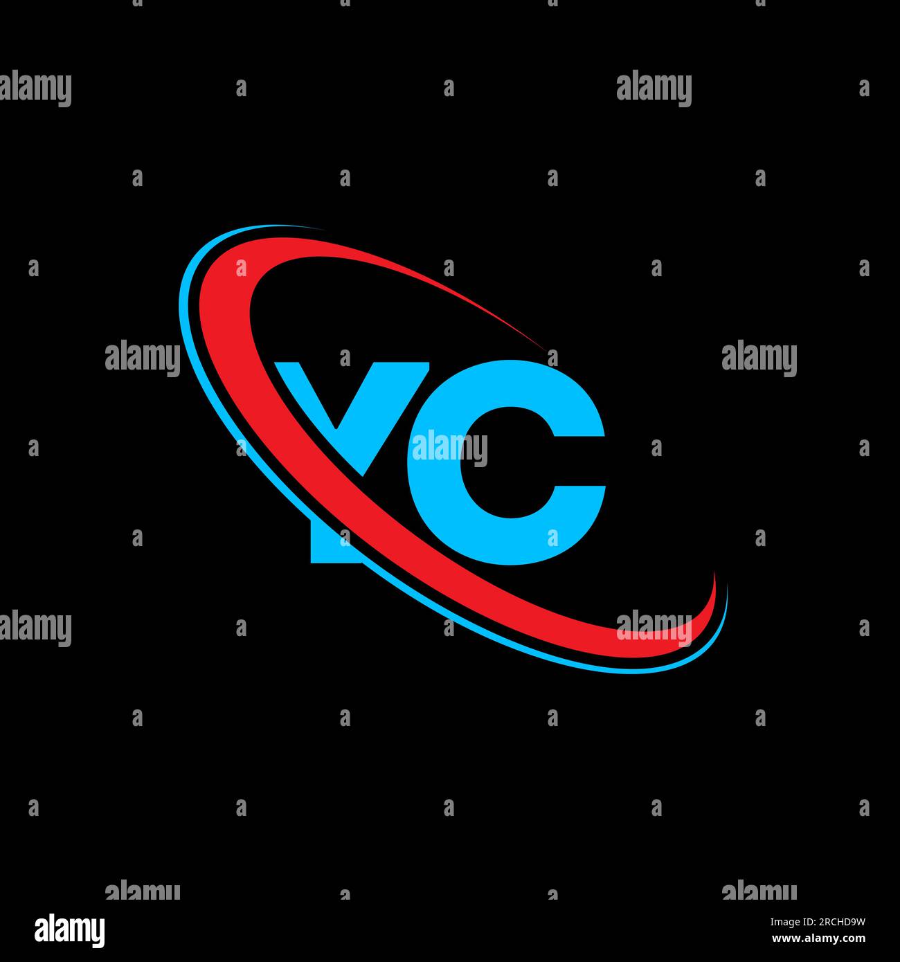 Logo YC Y C Letter. Lettera iniziale YC, cerchio collegato, monogramma maiuscolo, rosso e blu. Logo YC, design Y C. yc, y c Illustrazione Vettoriale