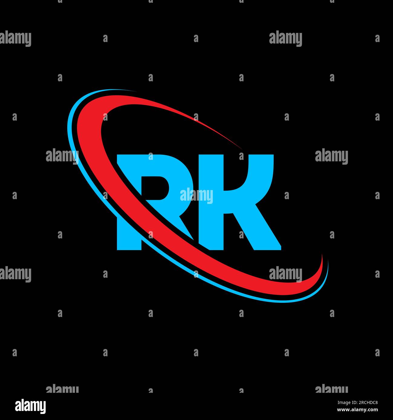 Logo RK R K Letter. Lettera iniziale RK, cerchio collegato, monogramma maiuscolo, rosso e blu. Logo RK, design R K. rk, r k Illustrazione Vettoriale