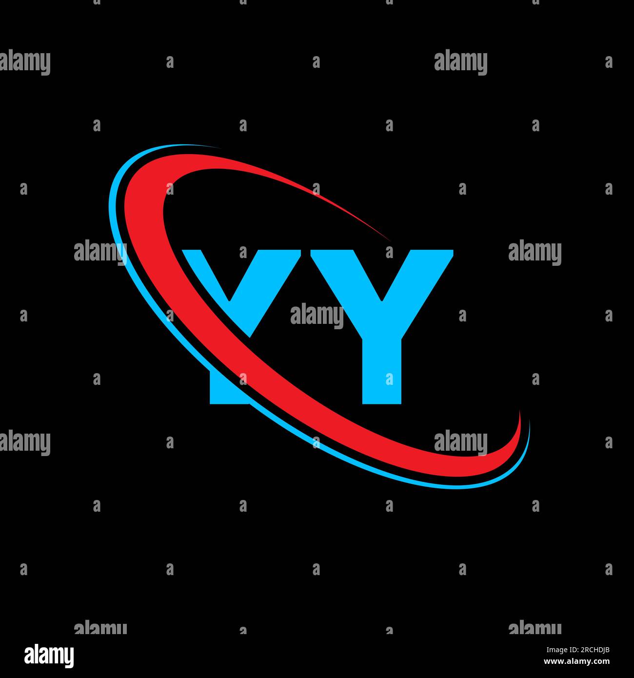 Logo YY Y Y Y Letter. Logo con lettera iniziale YY, cerchio con collegamento in maiuscolo, rosso e blu. Logo YY, design Y Y. yy, y y Illustrazione Vettoriale