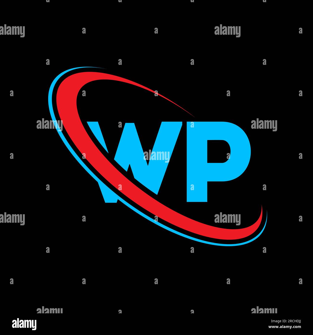 Logo WP W P Letter. Lettera iniziale WP Linked Circle logo monogramma maiuscolo rosso e blu. Logo WP, design W P. wp, w p Illustrazione Vettoriale