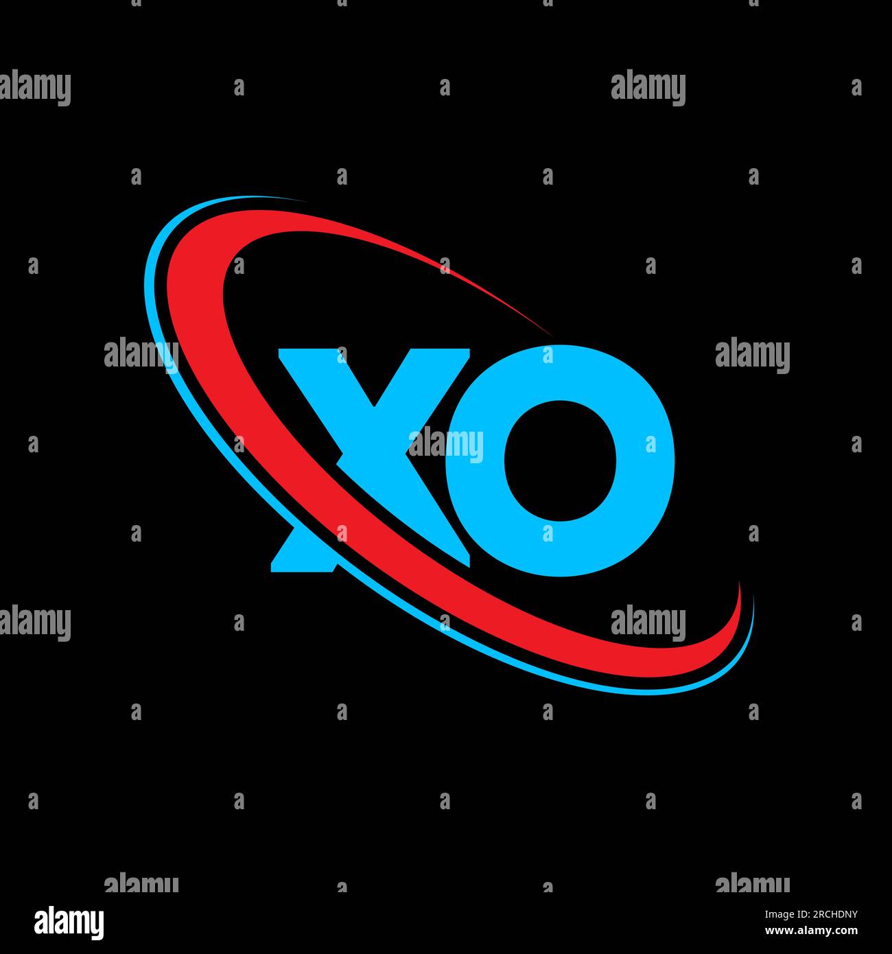 Logo XO X o Letter. Lettera iniziale XO Linked Circle logo monogramma maiuscolo rosso e blu. Logo XO, design X O. xo, x o Illustrazione Vettoriale