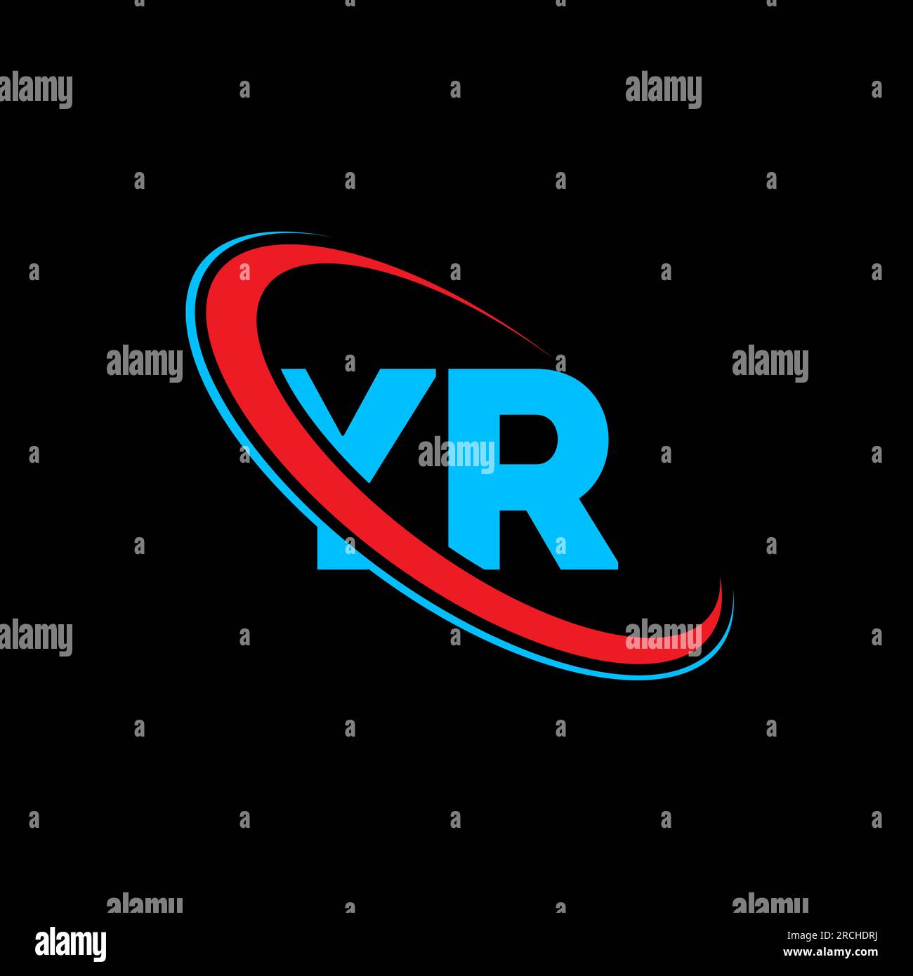 Logo YR Y R Letter. Lettera iniziale, cerchio collegato, monogramma maiuscolo, rosso e blu. Logo YR, design Y R. anno, anno Illustrazione Vettoriale