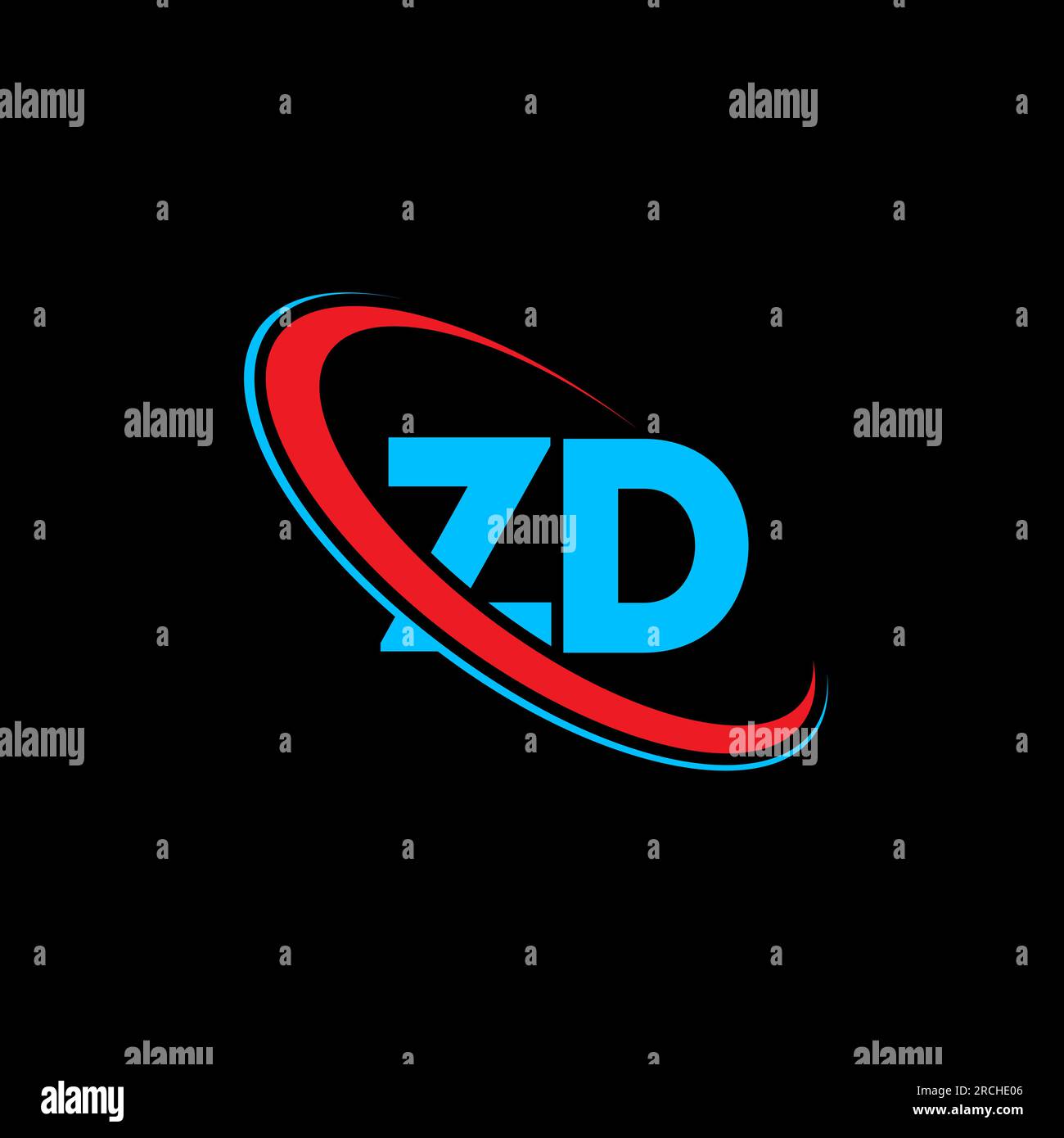 Logo ZD Z D Letter. Lettera iniziale ZD, cerchio collegato, monogramma maiuscolo, rosso e blu. Logo ZD, design Z D. zd, z d Illustrazione Vettoriale