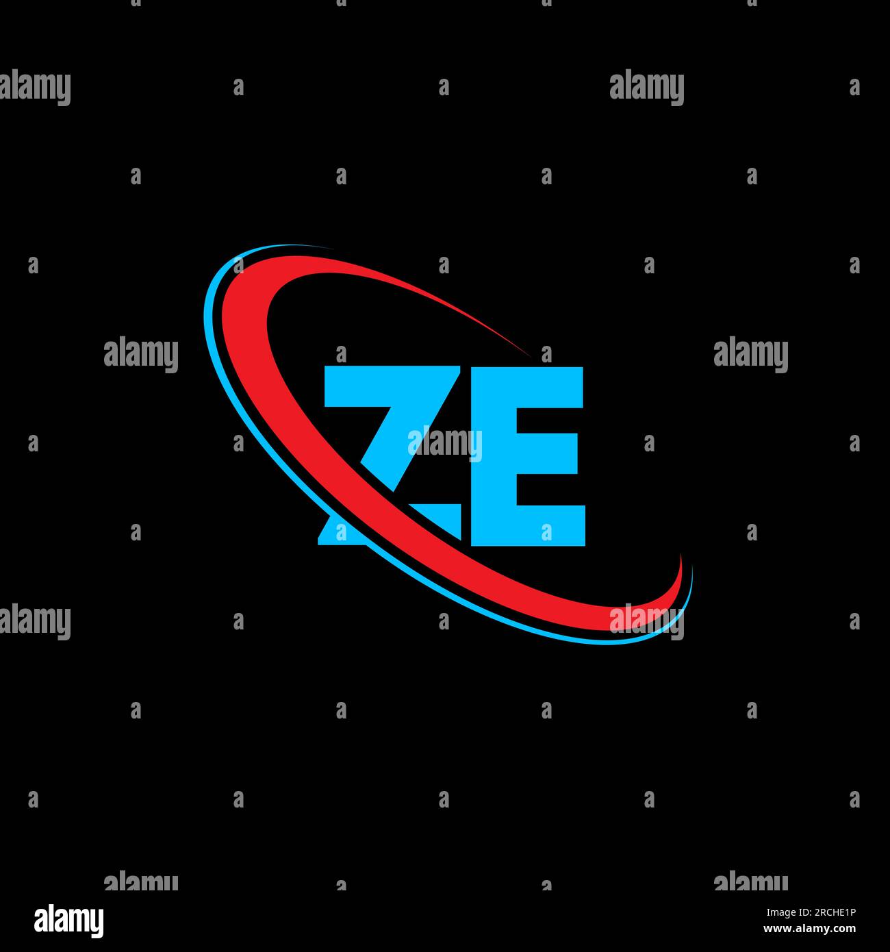 Logo ZE Z e Letter. Lettera iniziale ZE, cerchio collegato, monogramma maiuscolo, rosso e blu. Logo ZE, design Z E. ze, z e Illustrazione Vettoriale