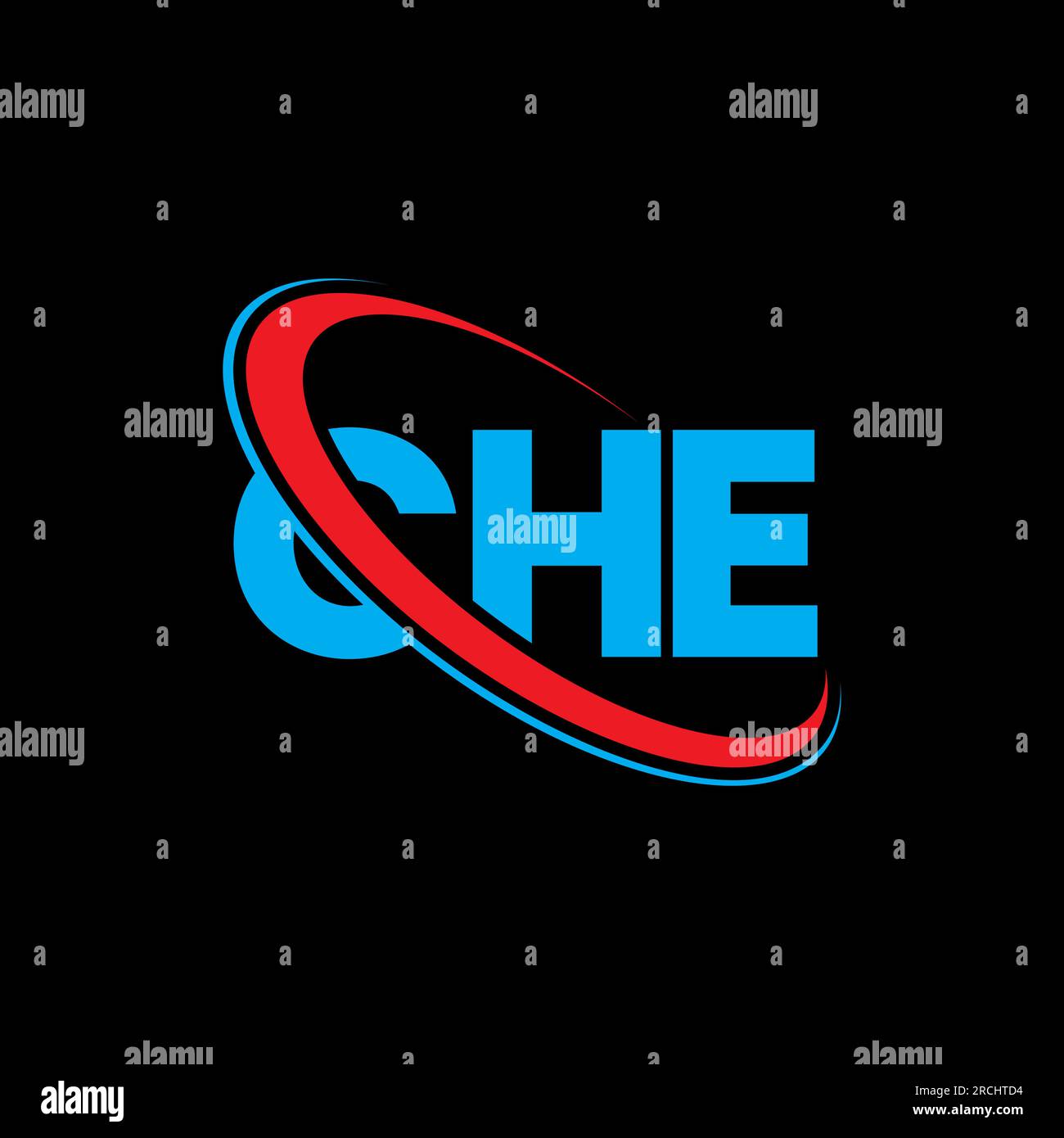 Logo CHE. CHE lettera. Logo CHE letter. Iniziali CON logo associato a cerchio e monogramma maiuscolo. CHE tipografia per tecnologia, affari Illustrazione Vettoriale