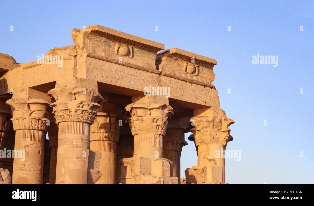 Antico tempio egizio di Kom Ombo (Sobek & Horus) ad Assuan, alto Egitto Foto Stock