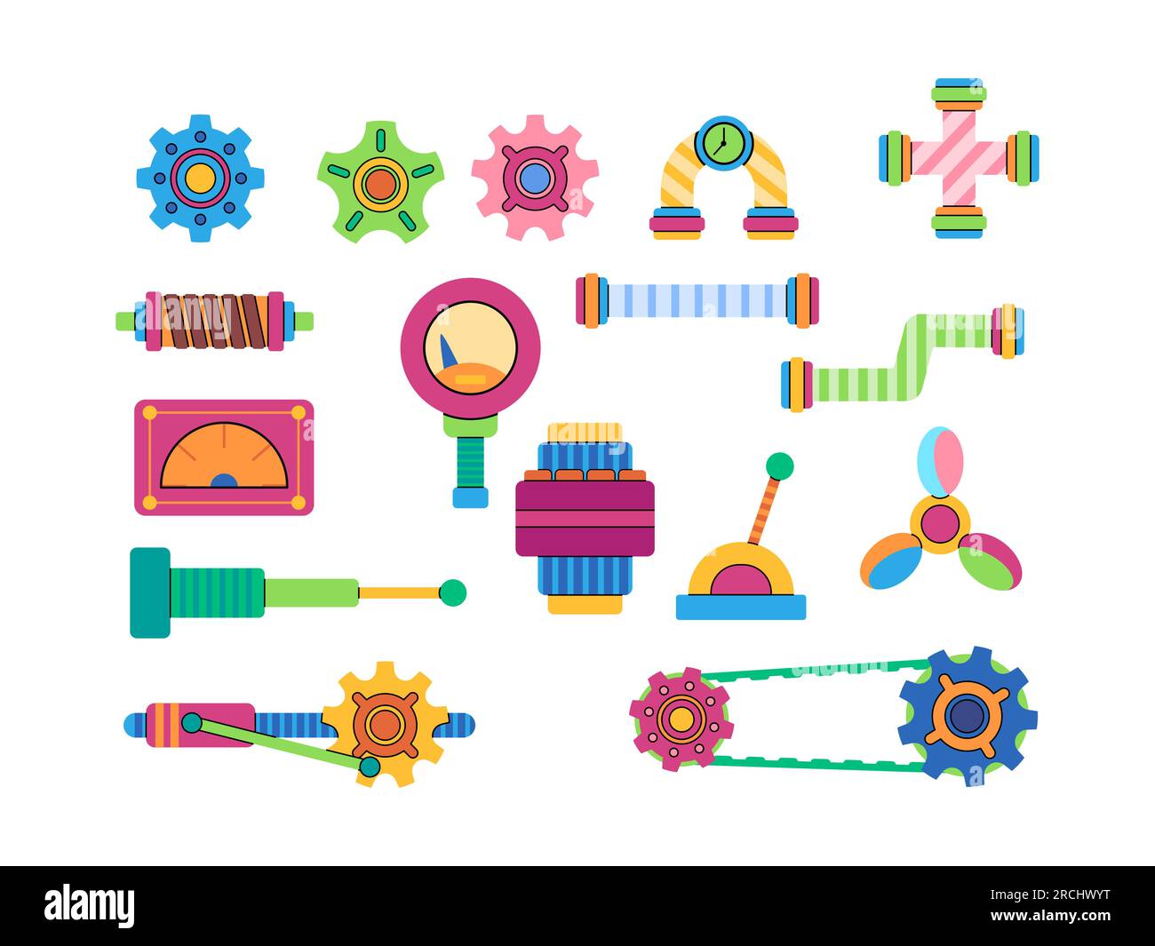 set di apparecchiature idrauliche per la misurazione del manometro e dell'interruttore a leva della valvola a rotellina del flusso della curva del tubo industriale della macchina Illustrazione Vettoriale