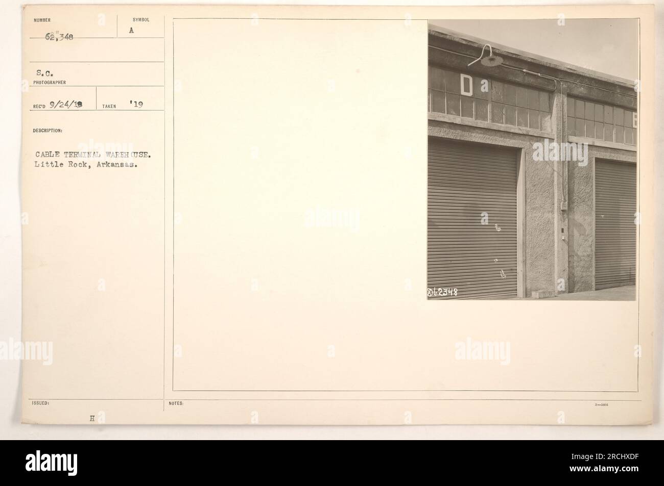 Capannone terminali cavi a Little Rock, Arkansas, durante la prima guerra mondiale. L'immagine è stata scattata da Photographer RIC il 24 settembre 1918. La fotografia mostra il simbolo Di Un magazzino di terminali per cavi. La descrizione è stata rilasciata con la foto e le note riportano il numero di riferimento 062348. Foto Stock