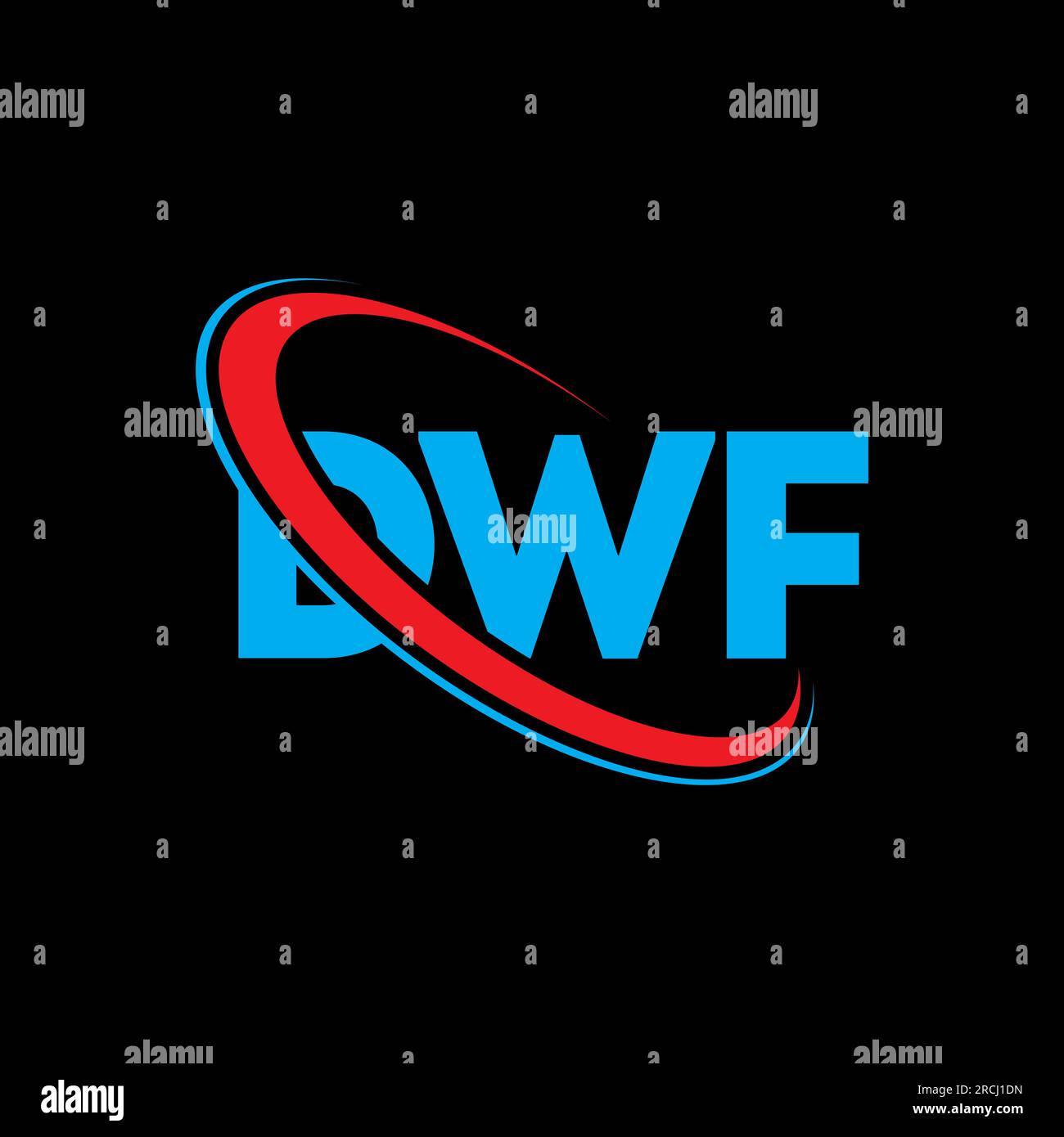 Logo DWF. Lettera DWF. Logo DWF Letter. Iniziali del logo DWF collegate con il logo del cerchio e del monogramma maiuscolo. Tipografia DWF per tecnologia, attività commerciali Illustrazione Vettoriale