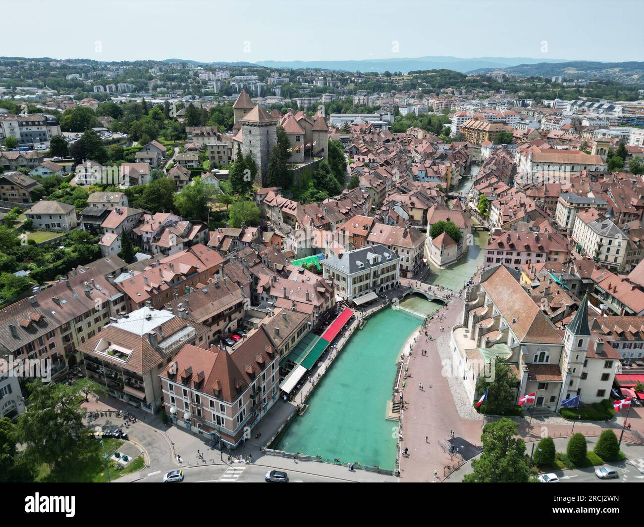 Annecy France, drone del centro storico, aereo Foto Stock